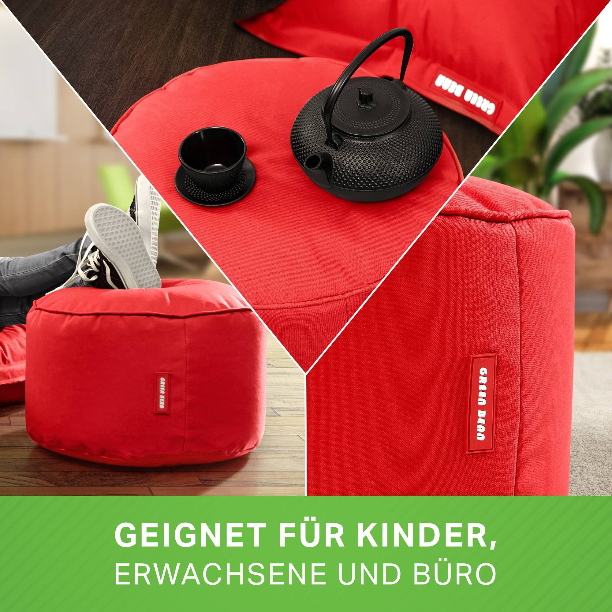 Green Bean Pouf Sitzsack-Hocker Pouf Stay 45x25cm (Sitzsack-Hocker 45x25cm mit EPS-Perlen Füllung -, Fußhocker Fußkissen Sitz-Pouf für Sitzsäcke), die ideale Ergänzung zum Sitzsack