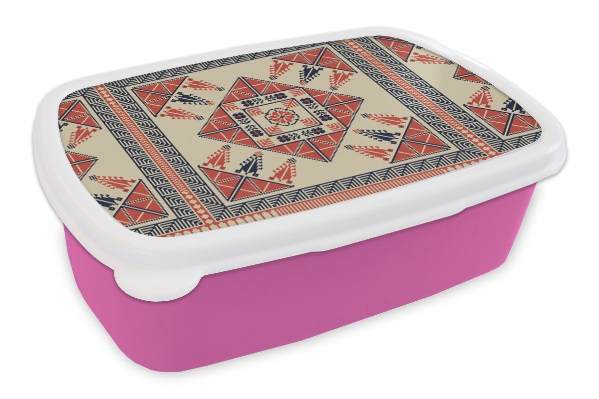 MuchoWow Lunchbox Muster - Stickerei Arabisch, Blume Mädchen, für Kunststoff, Kunststoff (2-tlg), - Fliese Erwachsene, Snackbox, Brotbox - Brotdose rosa - Kinder