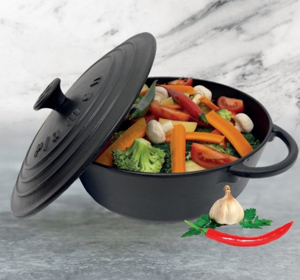 Plamen Grilltopf Gusseisen-Kasserolle 8,6 Liter - Topf mit Deckel, Gusseisen
