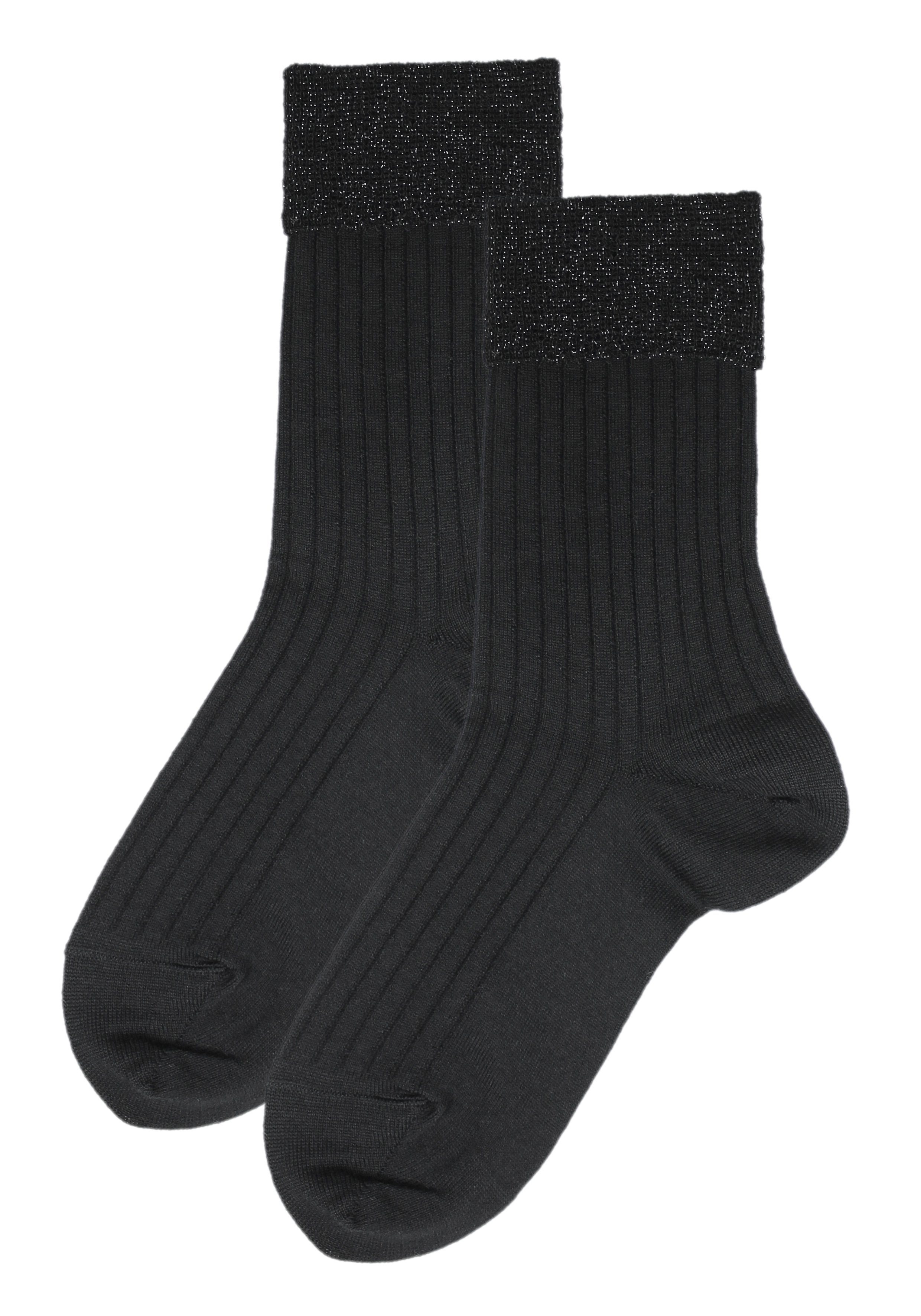 Rogo Socken Ripp (1-Paar) mit trendigem Glitzerrand | Lange Socken