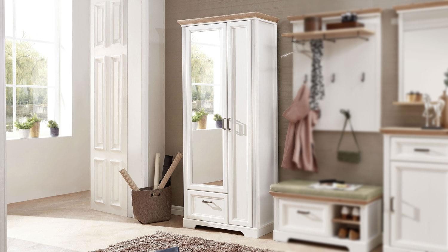 Innostyle Garderobenschrank Garderobenschrank Jasmin Pinie hell und Artisan Eiche 93x204