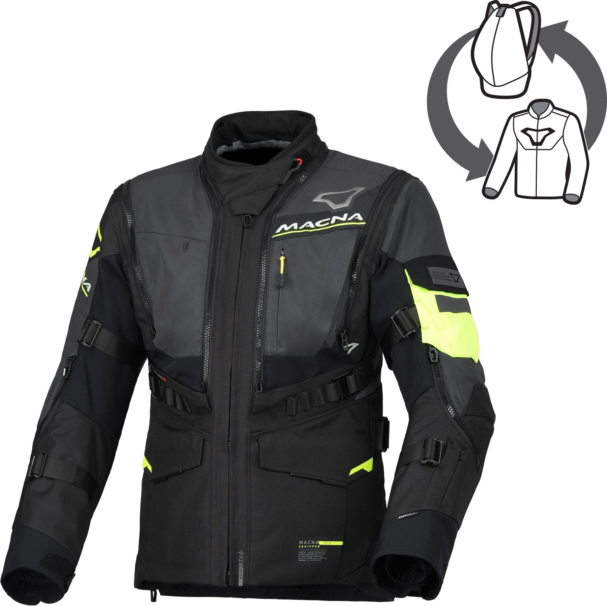 Macna Motorradjacke Flexodus NightEye wasserdichte Damen Motorrad Textiljacke Verbindungsreißverschluss,Ellenbogenprotektoren enthalten,herausn