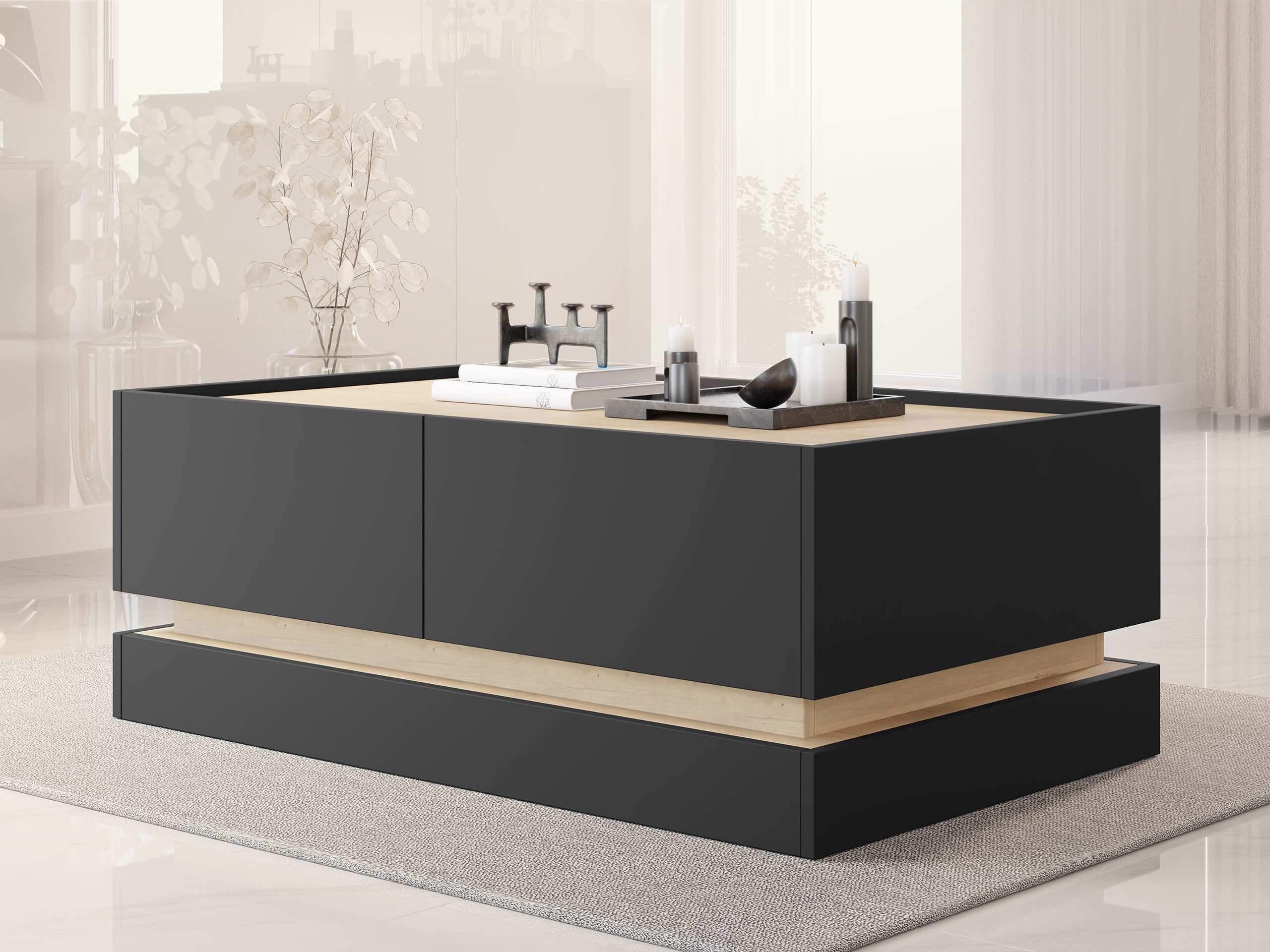 MIRJAN24 Couchtisch Zarpant L97 4K (mit vier Klappen), Sockel + höhenverste günstig online kaufen