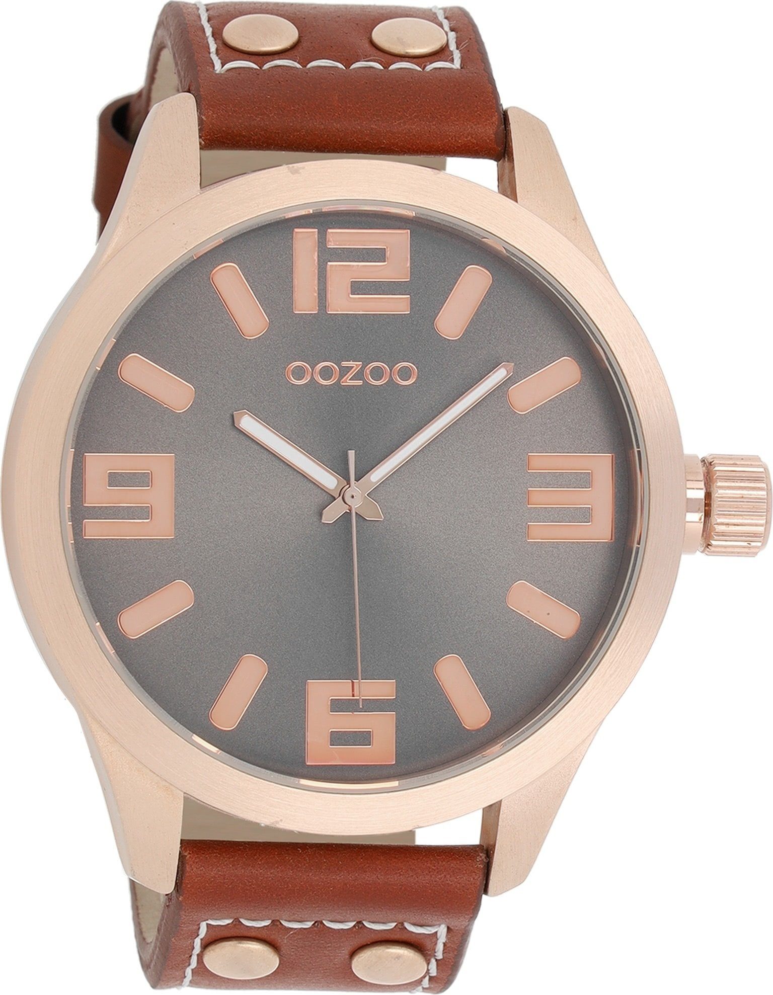 OOZOO Quarzuhr Oozoo Damen Armbanduhr Timepieces Analog, (Analoguhr), Damenuhr rund, extra groß (ca. 51mm) Lederarmband, Fashion-Style