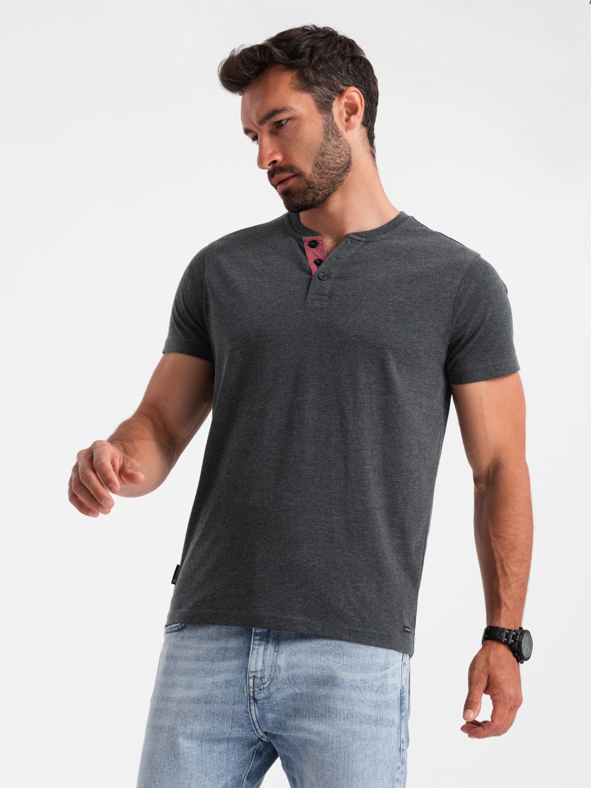 OMBRE T-Shirt Herren-T-Shirt mit rundem Henley-Ausschnitt günstig online kaufen