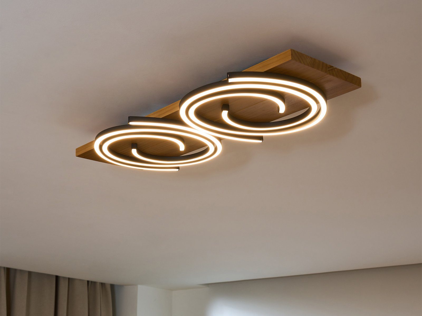 ECO-LIGHT LED Deckenleuchte, LED fest integriert, warmweiß, flache Holz-Lampe für über-n Esstisch & Kücheninsel, Breite 70x20 cm
