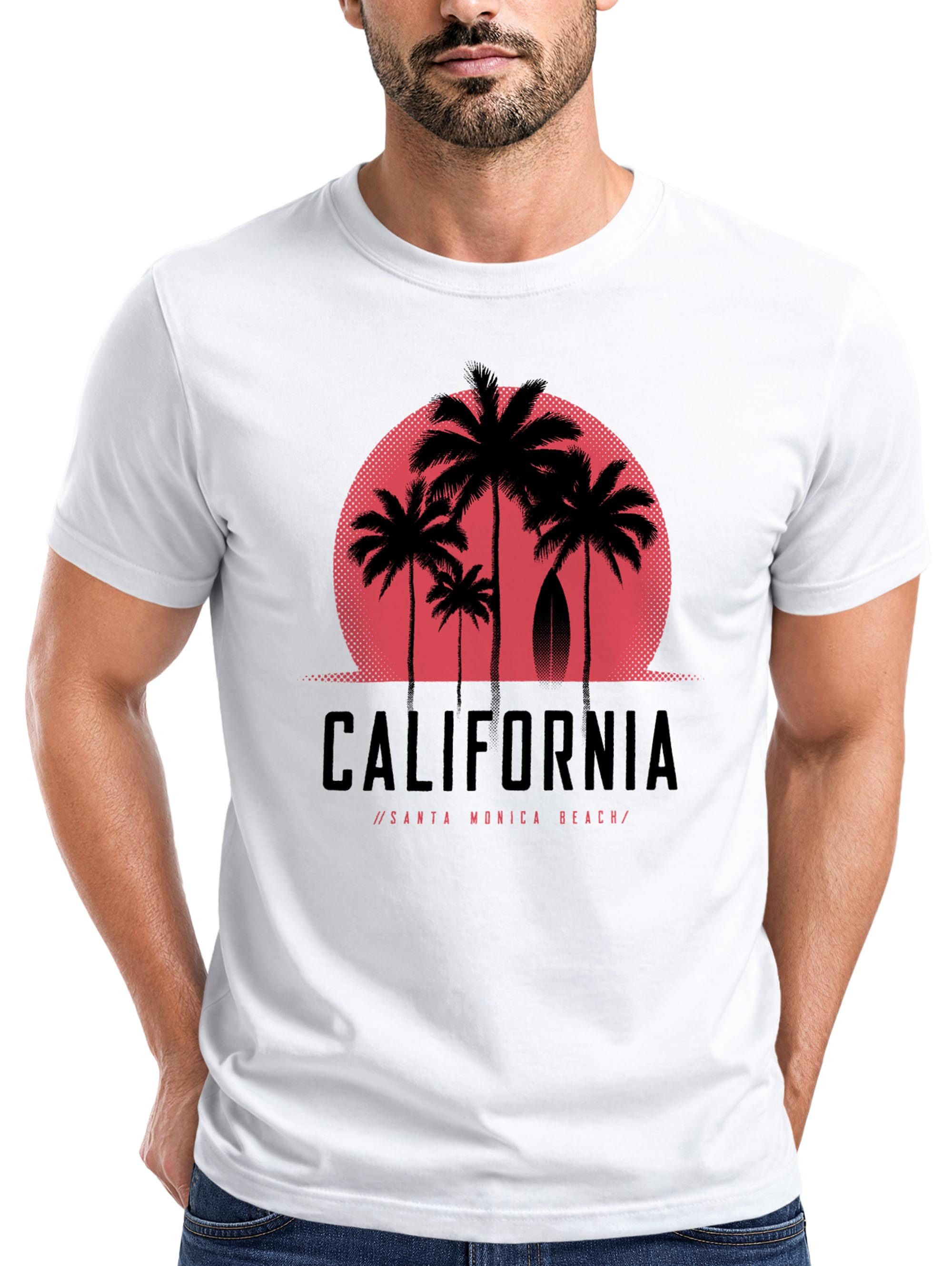 Neverless Print-Shirt Herren T-Shirt California Palmen Santa Monica Beach Sommer Sonne mit Print