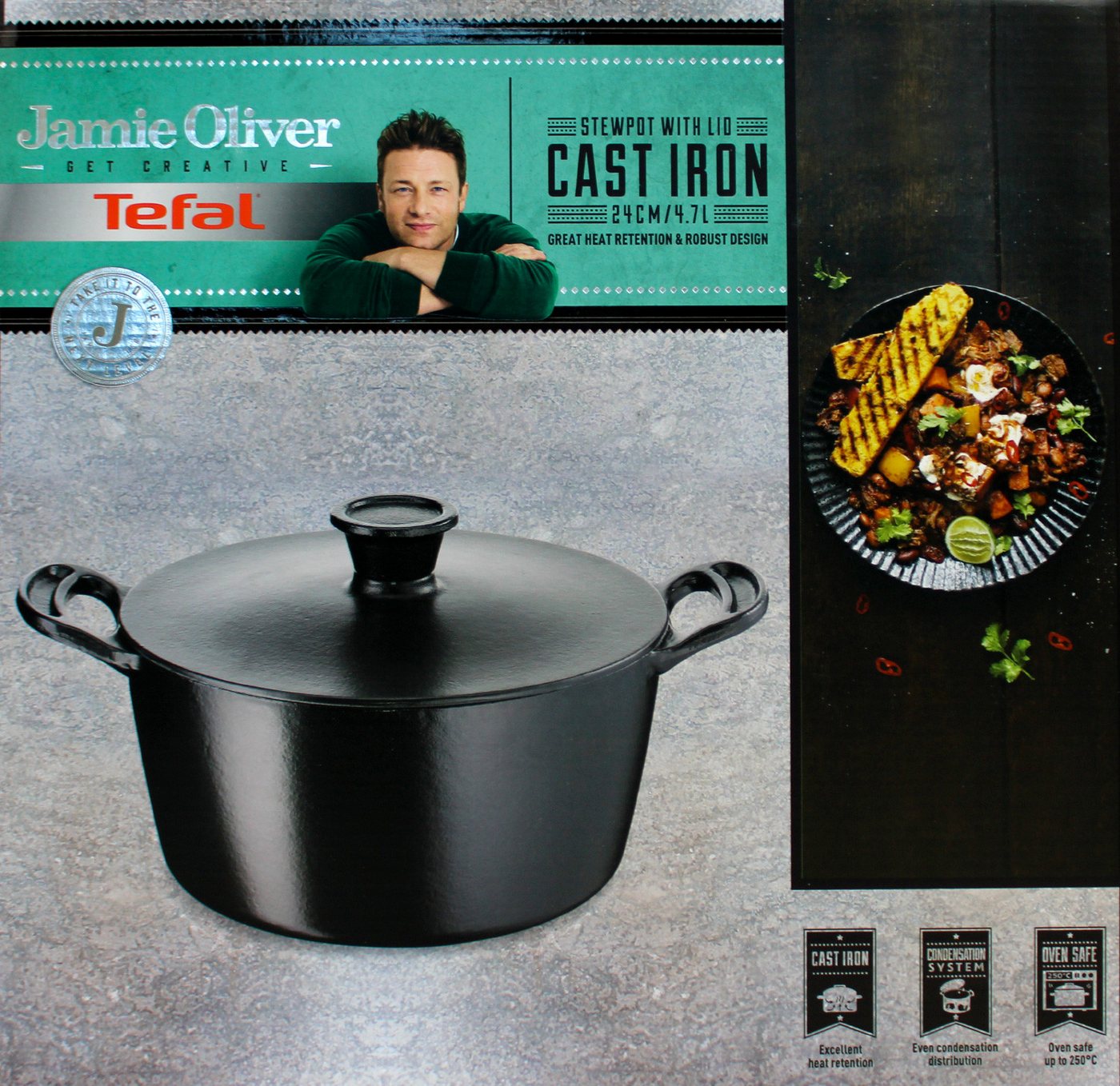 Tefal Kasserolle Tefal E21246 Jamie Oliver Kasserolle 24 cm Gusseisen
