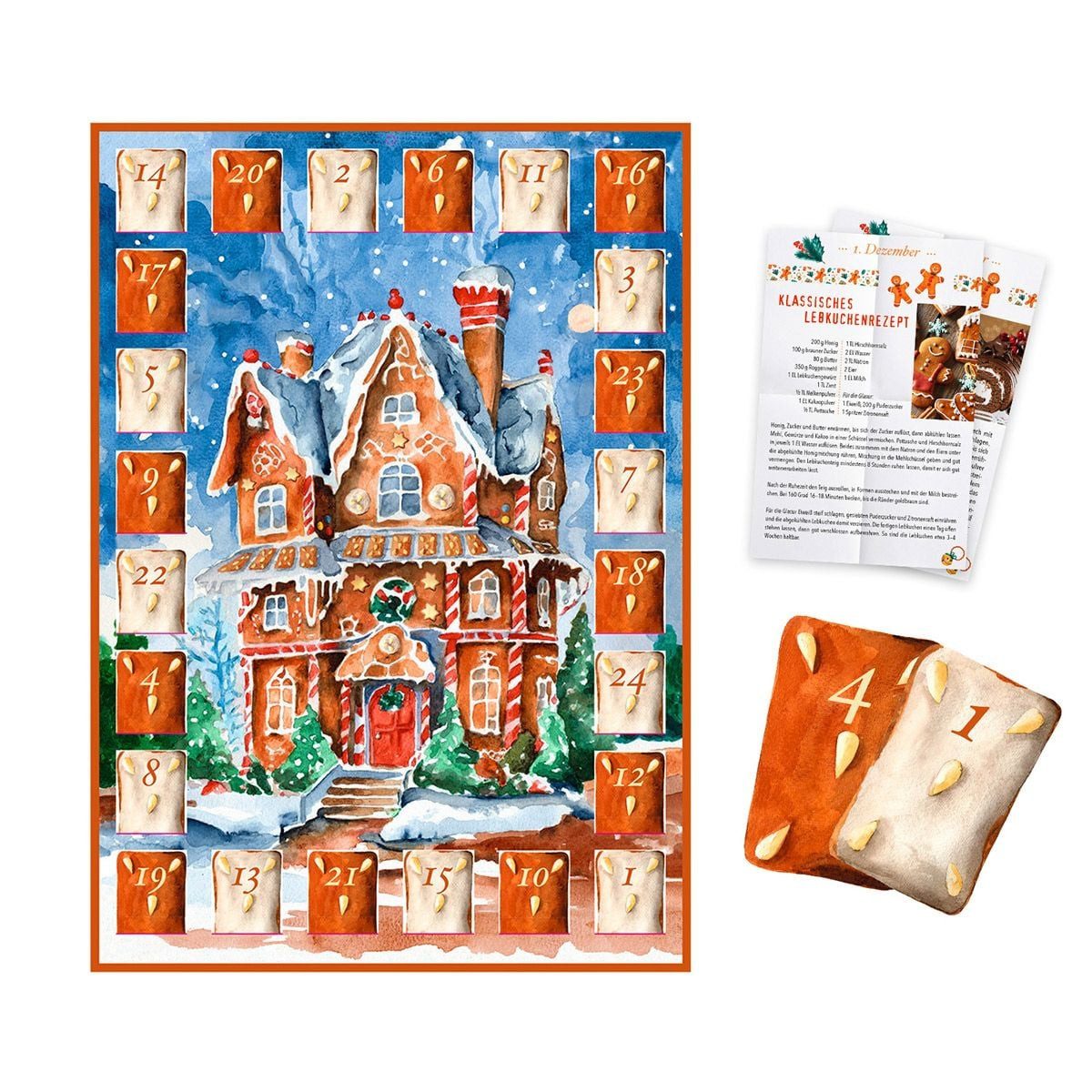 Der Lebkuchen-Zettel-Adventskalender »Weihnachten liegt in der Luft« / diverse, 24 köstliche Rezepte von Tiramisu bis Plätzchen