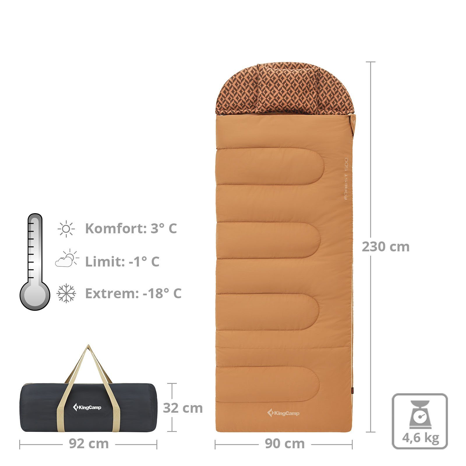 Deckenschlafsack Forest - Winter, Breit Baumwolle g/m² XL -22°C Cappuccino Lang Schlafsack Deckenschlafsack KingCamp 500