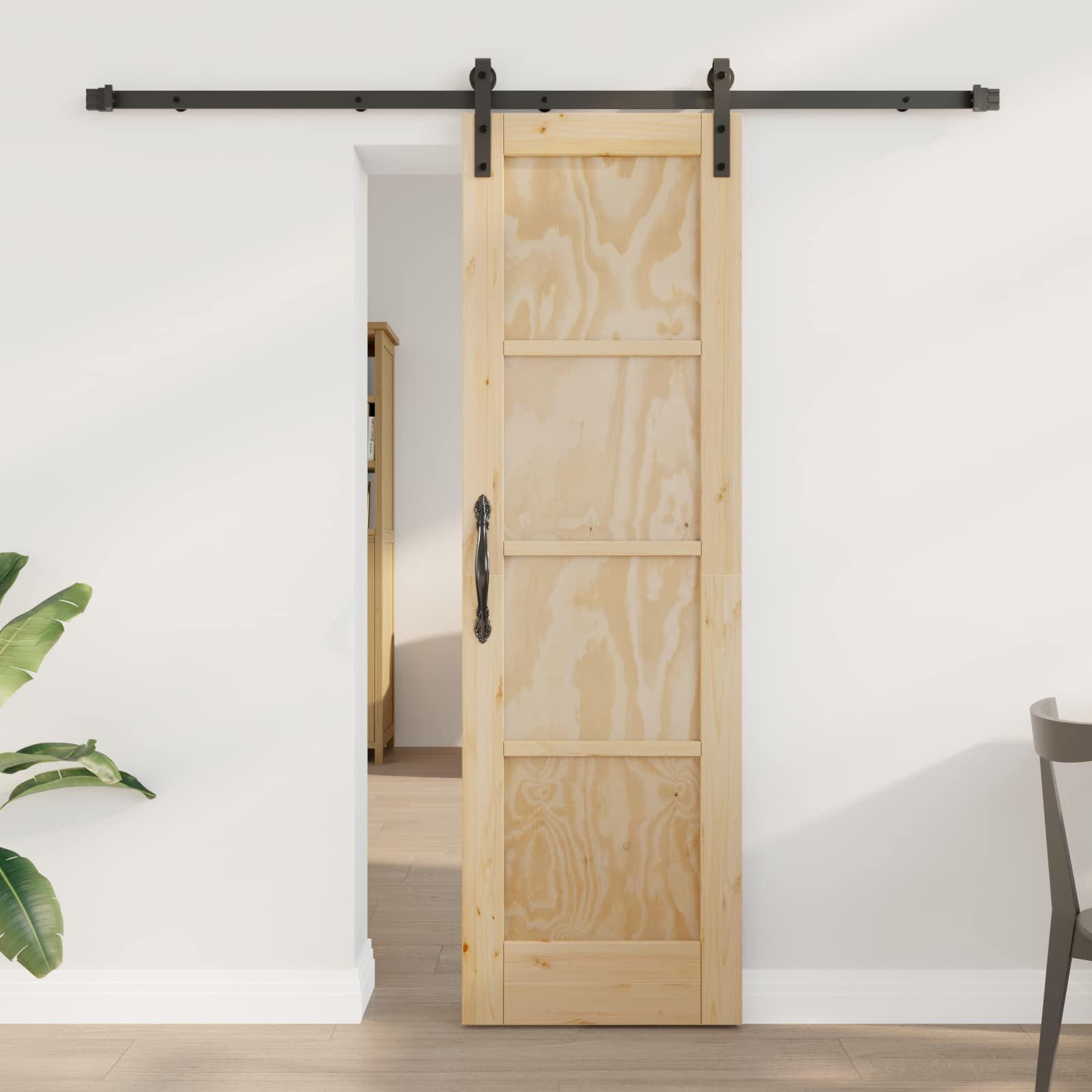 vidaXL Haustür Schiebetür Natürlich und Schwarz 61 x 198,5 cm (1-St)