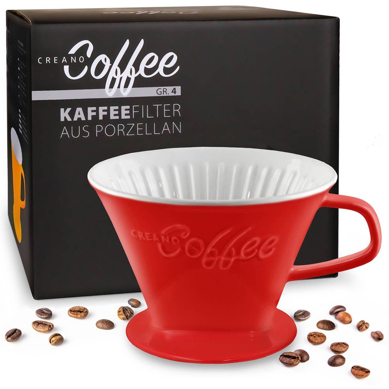 Creano Handfilter Creano Porzellan Kaffeefilter - Größe 4 für Filtertüten Gr. 1x4 - Rot, Porzellan, für Filtergröße 4