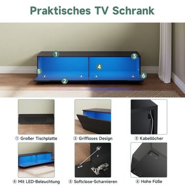 SONNI Sideboard TV Lowboard 140x35x30cm Weiß/Swarz mit LED-Beleuchtung, TV Board, Sideboard, Fernsehtisch, TV Schrank, zwei Montagemöglichkeiten