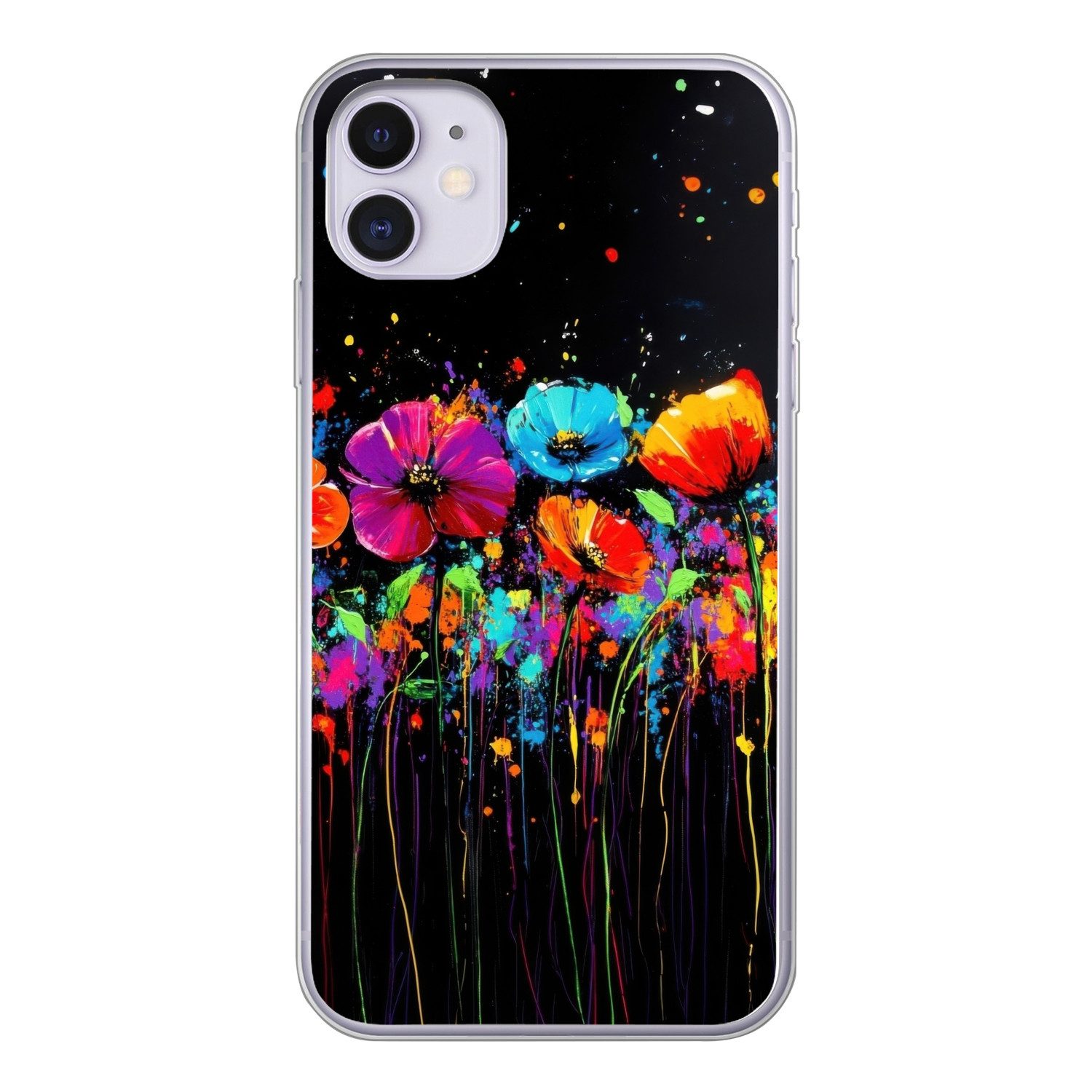 MuchoWow Handyhülle für Apple iPhone 11 Blumen - Bunt - Spritzer, Smartphone-Bumper, Print, Handy Schutzhülle Dünn