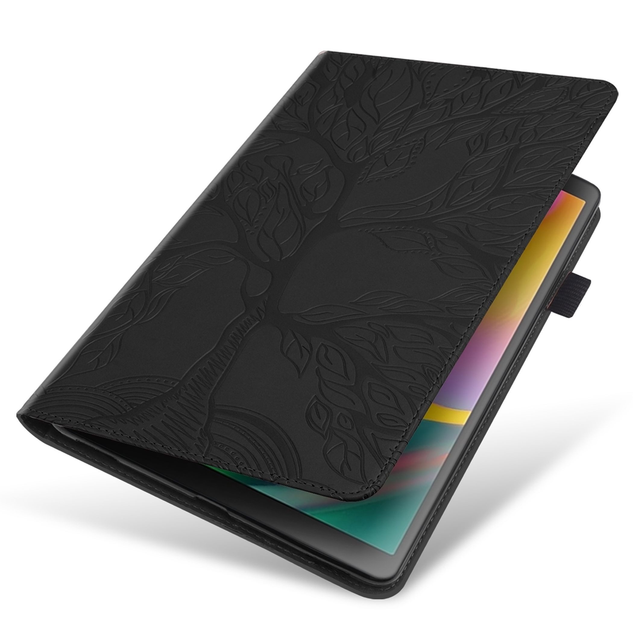 Wigento Tablet-Hülle Für Samsung Galaxy Tab S10 Lite / S10 FE Kunstleder Tasche Schwarz, Baum Design Hülle mit Standfunktion und Kratzschutz