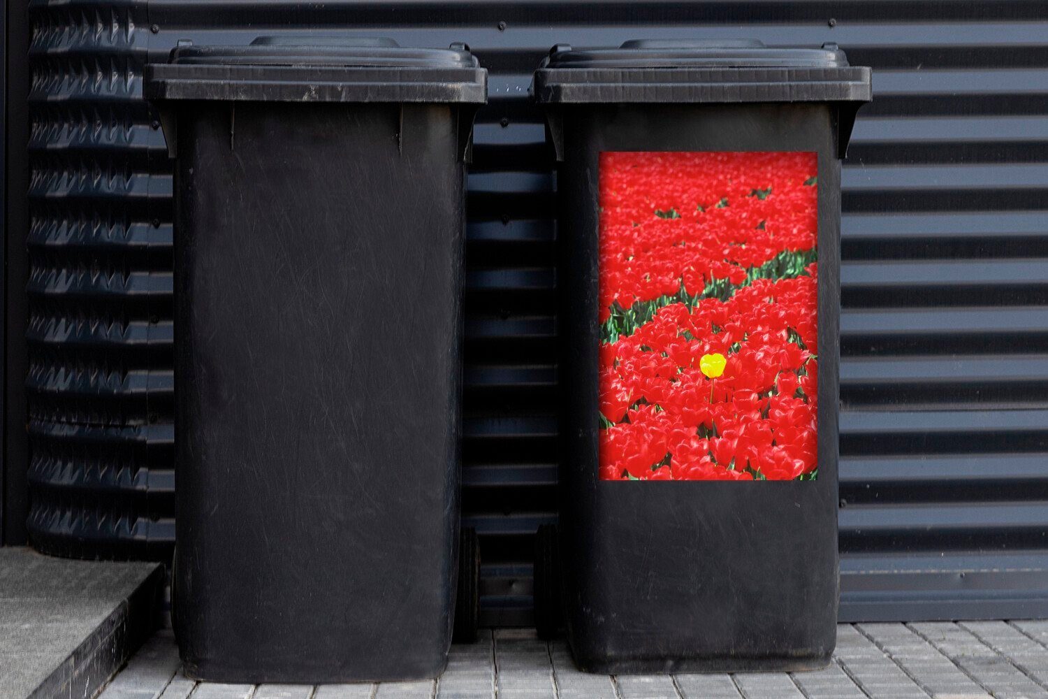 MuchoWow Wandsticker Ein den Tulpen voller Mülltonne, Container, roter (1 Abfalbehälter Niederlanden St), Mülleimer-aufkleber, Feld in Sticker
