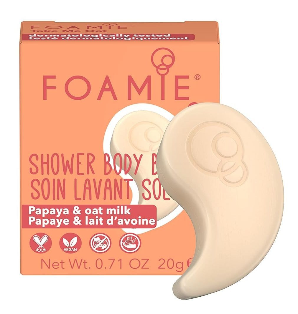 FOAMIE Feste Duschseife Foamie Feste Seife Duschgel, Reisegröße, Papaya & Hafermilch, 2x20g, Plastikfrei, Vegan, ohne Silikone, Parabene, Sulfate