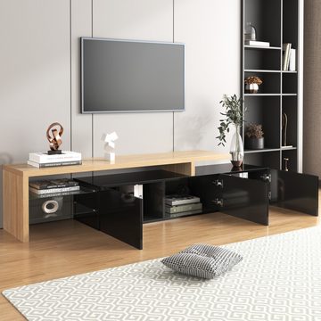 Fine Life Pro TV-Schrank Modernes TV-Schrank mit hochwertiger (Elegantes Design in Schwarz Holzfinish) Glasböden-Optik und integrierter LED-Beleuchtung –