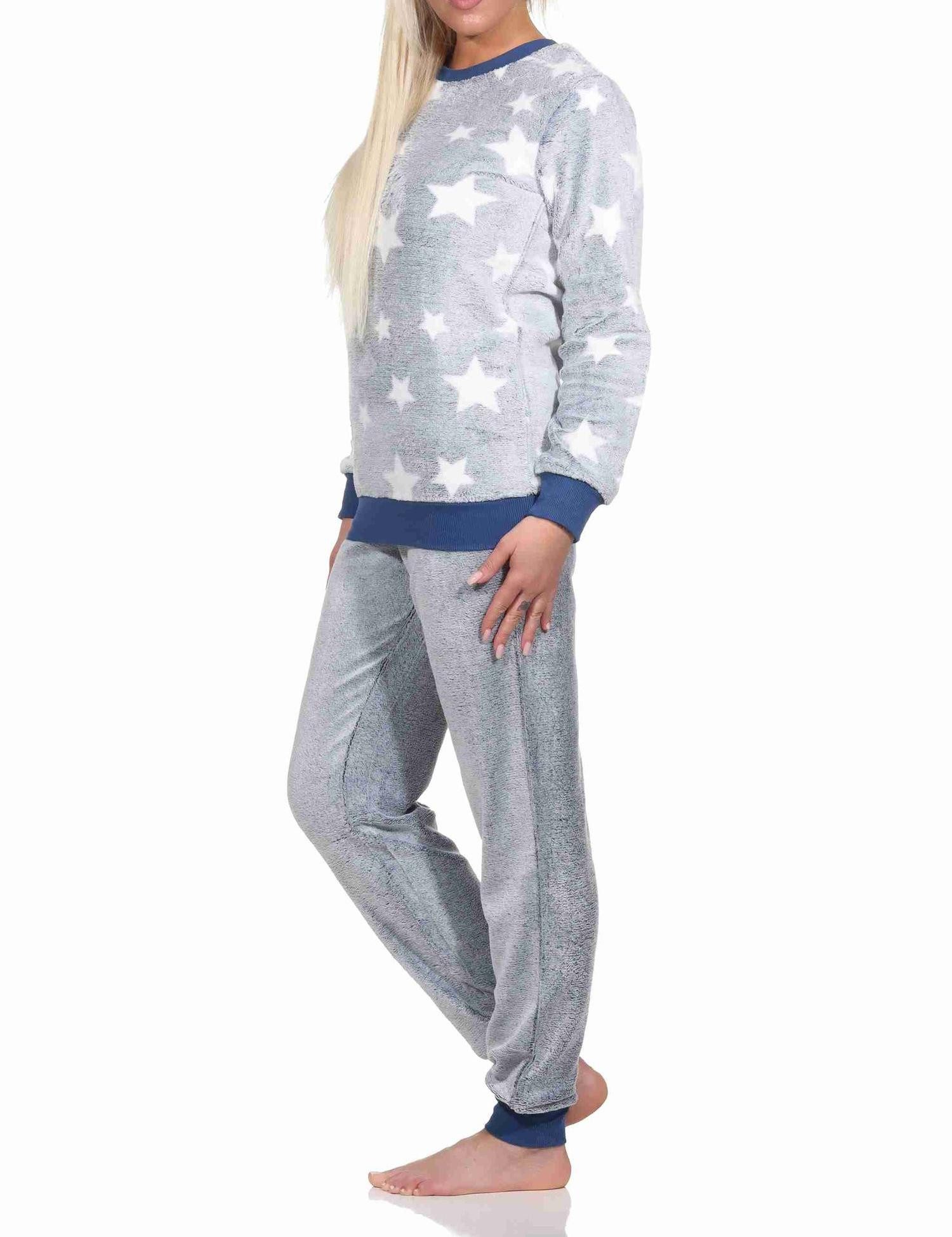 Normann Pyjama Damen langarm Schlafanzug mit Bündchen in Sterneoptik – Bild 2 von 4