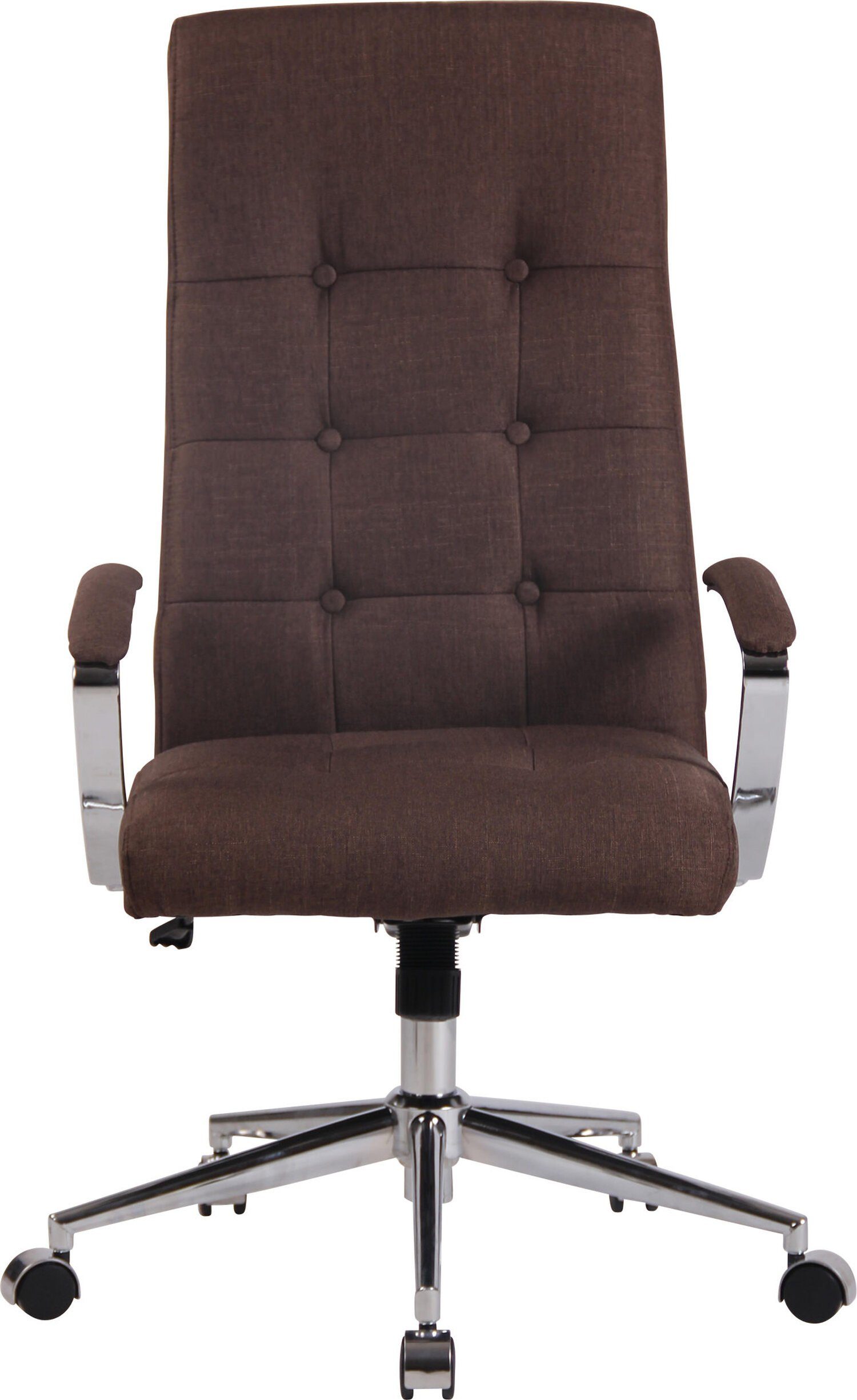 Metall Gestell: Konferenzstuhl), und Stoff chrom mit Fynia Chefsessel, (Schreibtischstuhl, Bürostuhl Rückenlehne Drehstuhl, höhenverstellbar - TPFLiving Sitzfläche: drehbar bequemer - 360° braun
