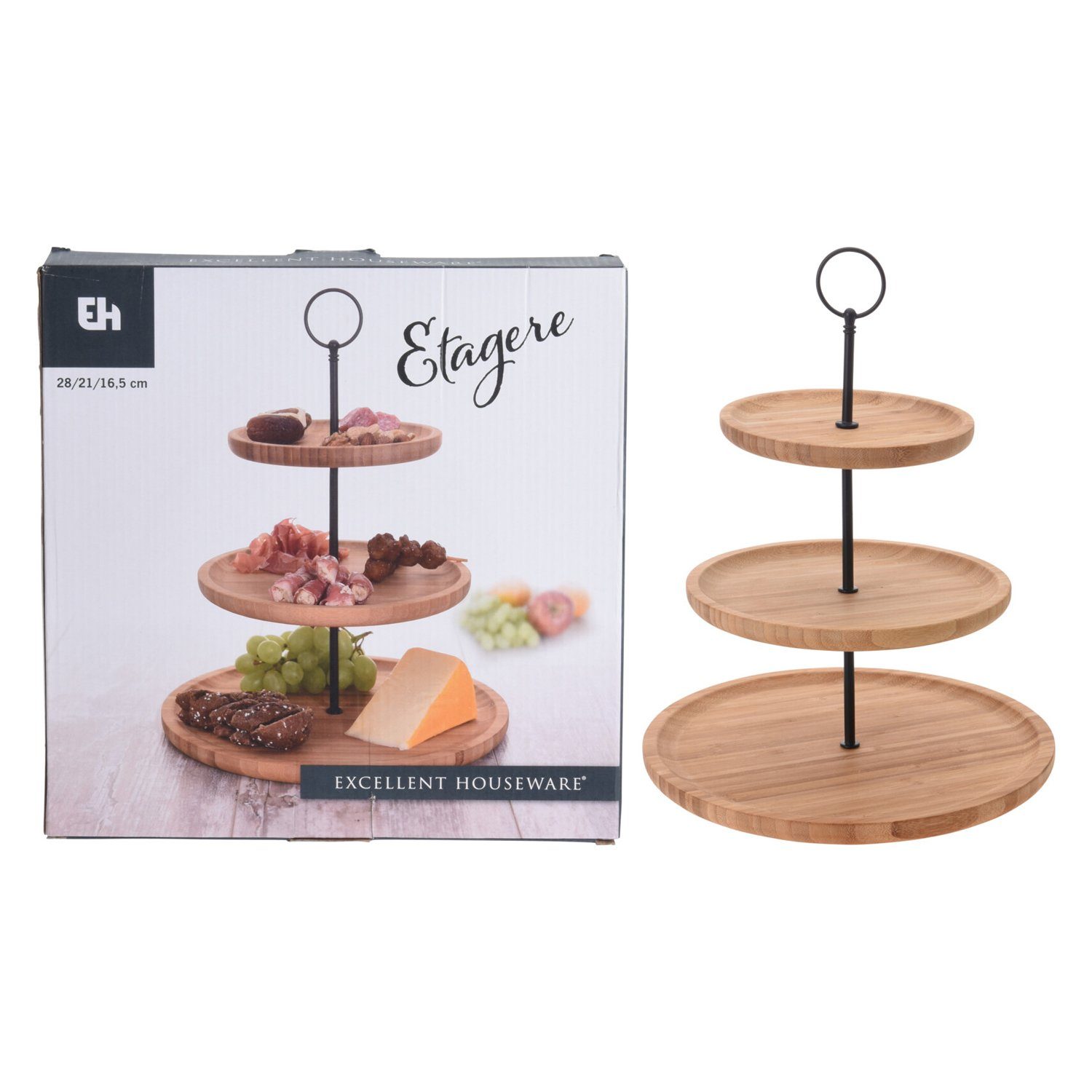 INDA-Exclusiv Dekoschale Bambus-Etagere Runde Servierregal 3-stöckig Ø28xH35cm – Bild 3 von 3