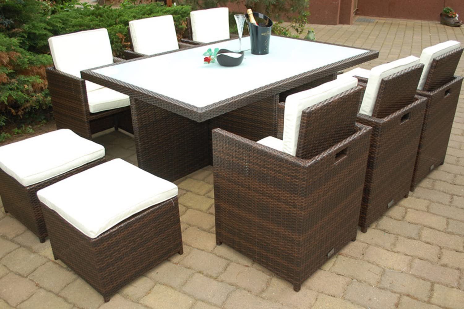 Ragnarök Möbel-Design Garten-Essgruppe Heimdall Esstisch Set 6+4, (Set, Polyrattan, Alu), Würfelsystem