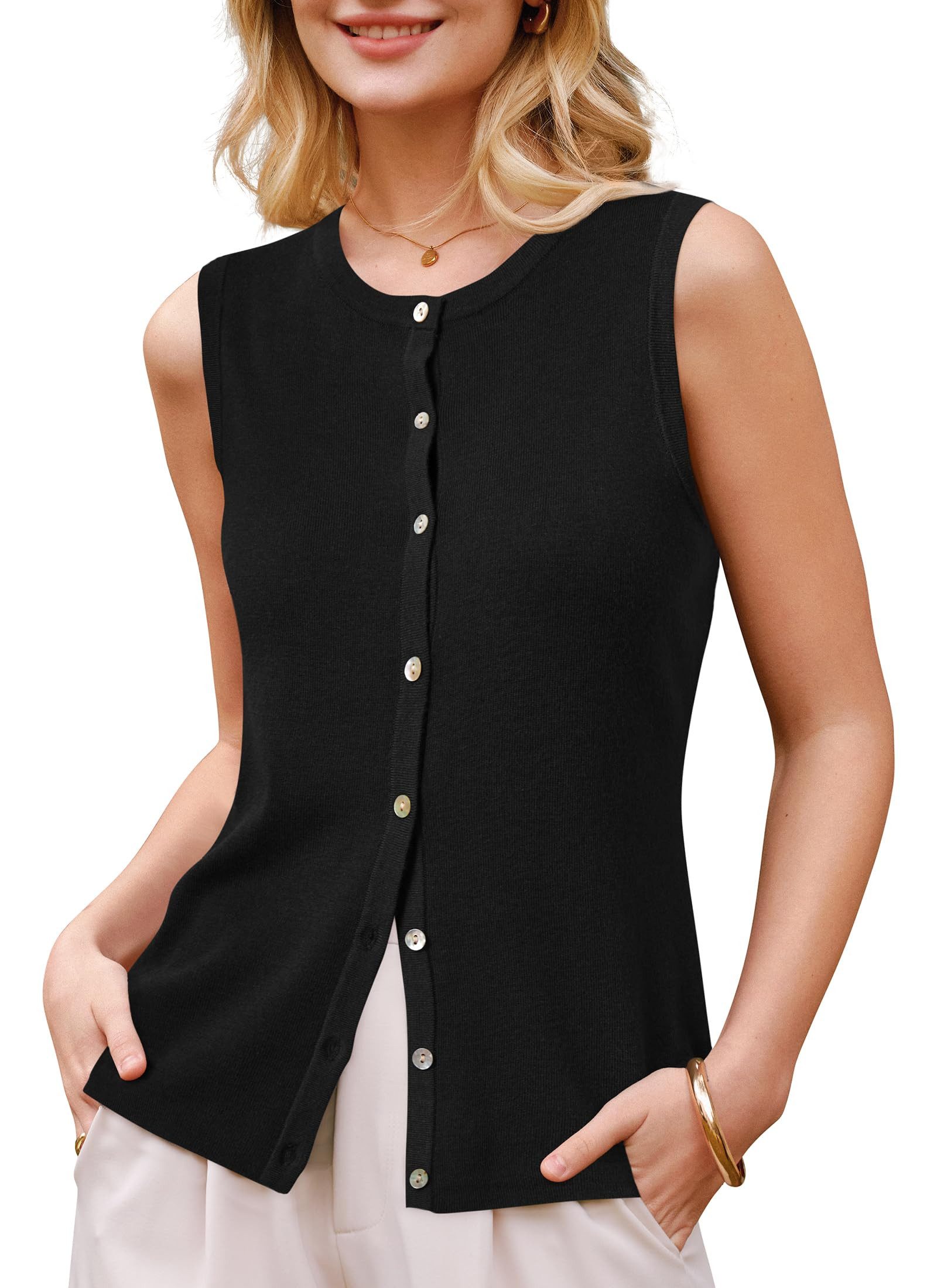 Arach&Cloz Strickweste Ärmelloses Tanktop aus Wollmischung Basic Weste mit Knöpfen – Atmungsaktiv & Weich für Frühling & Sommer