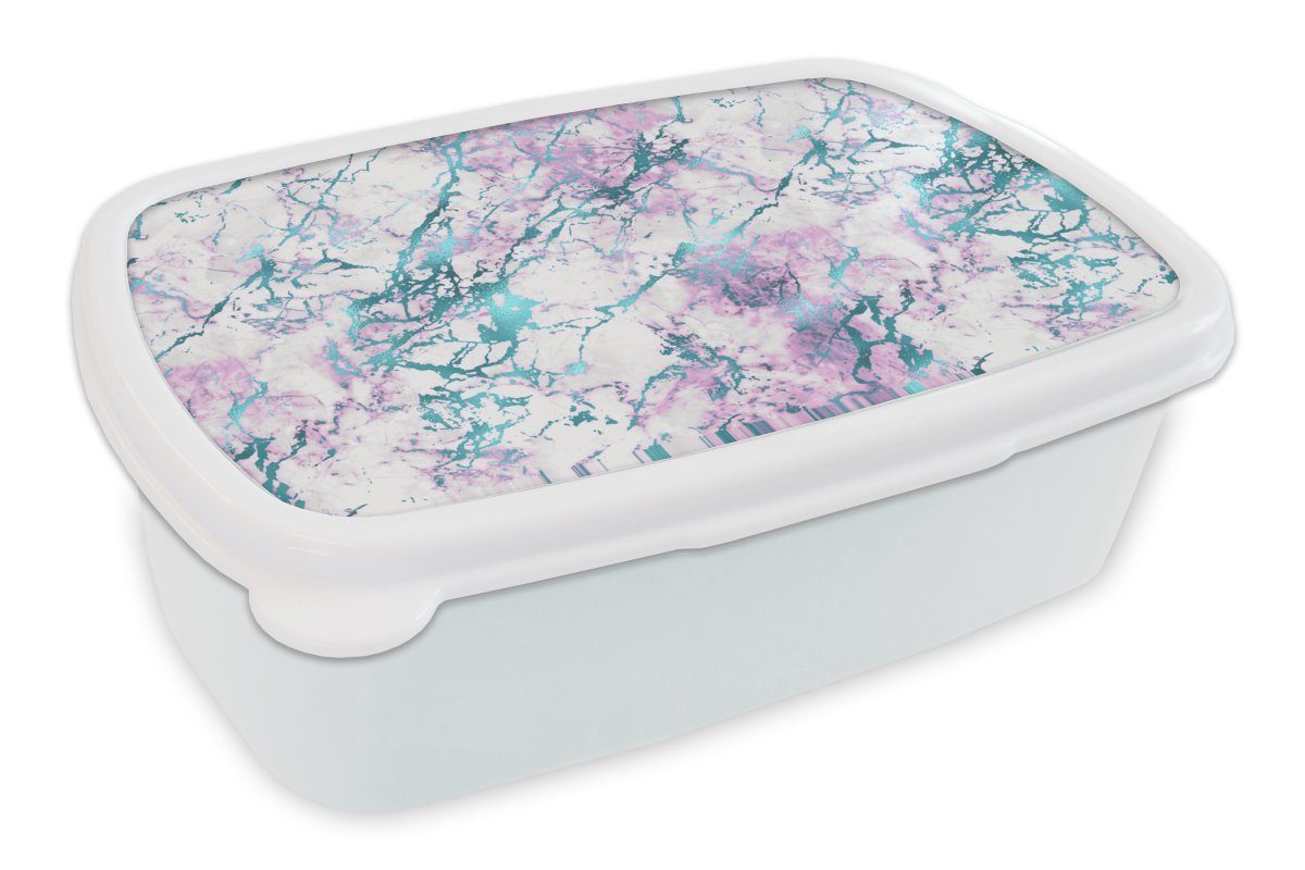 MuchoWow Lunchbox Marmor - Farbe - Luxus - Muster, Kunststoff, (2-tlg), Brotbox für Kinder und Erwachsene, Brotdose, für Jungs und Mädchen weiß