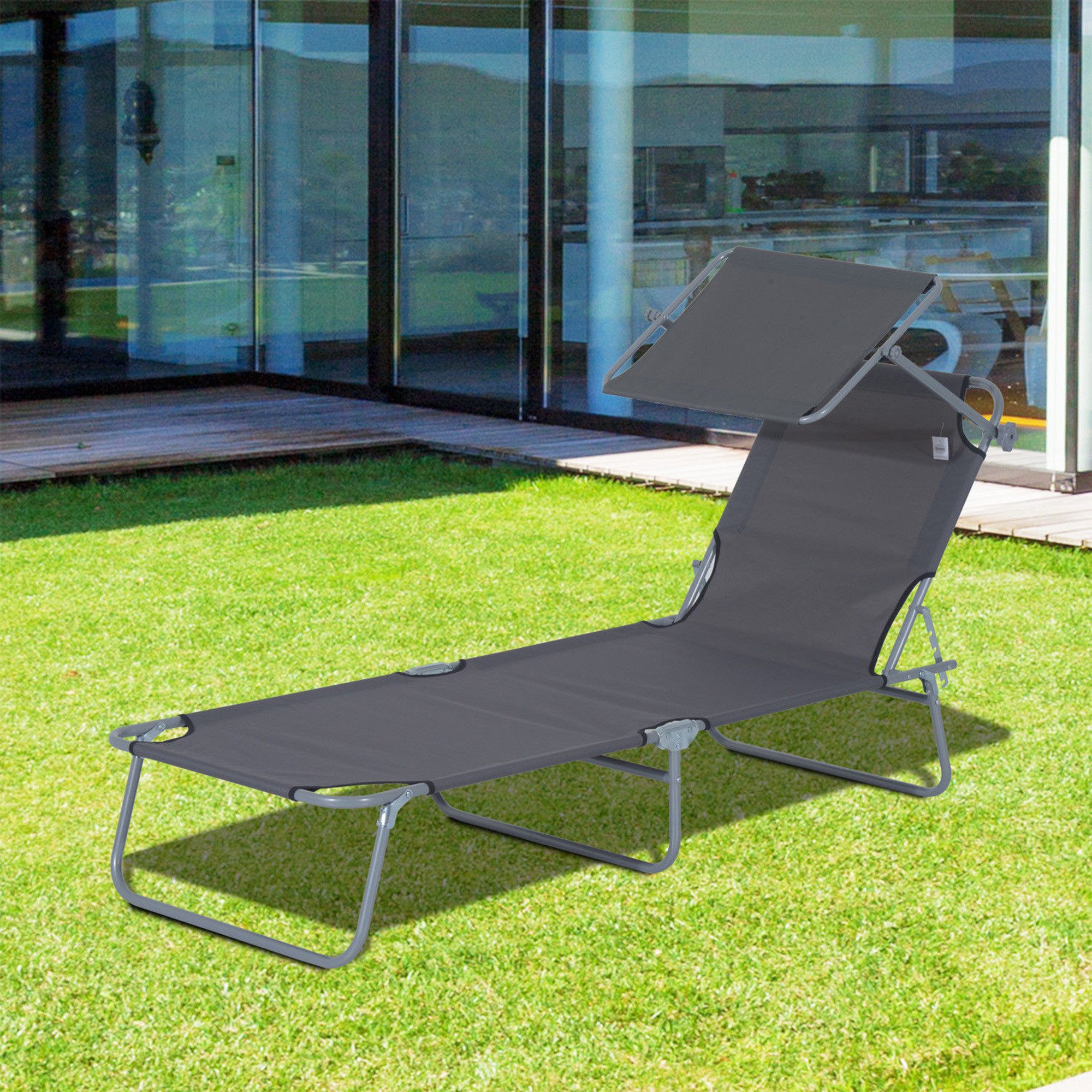 REDOM Gartenliege Gartenliege 187x58x36 cm klappbar mit Sonnendach grau, Packung, 1 St., Leichte & wetterfeste Relaxliege für entspannte Stunden im Freien, Gartenliege & Liegestuhl für Strand, Terrasse & Pool