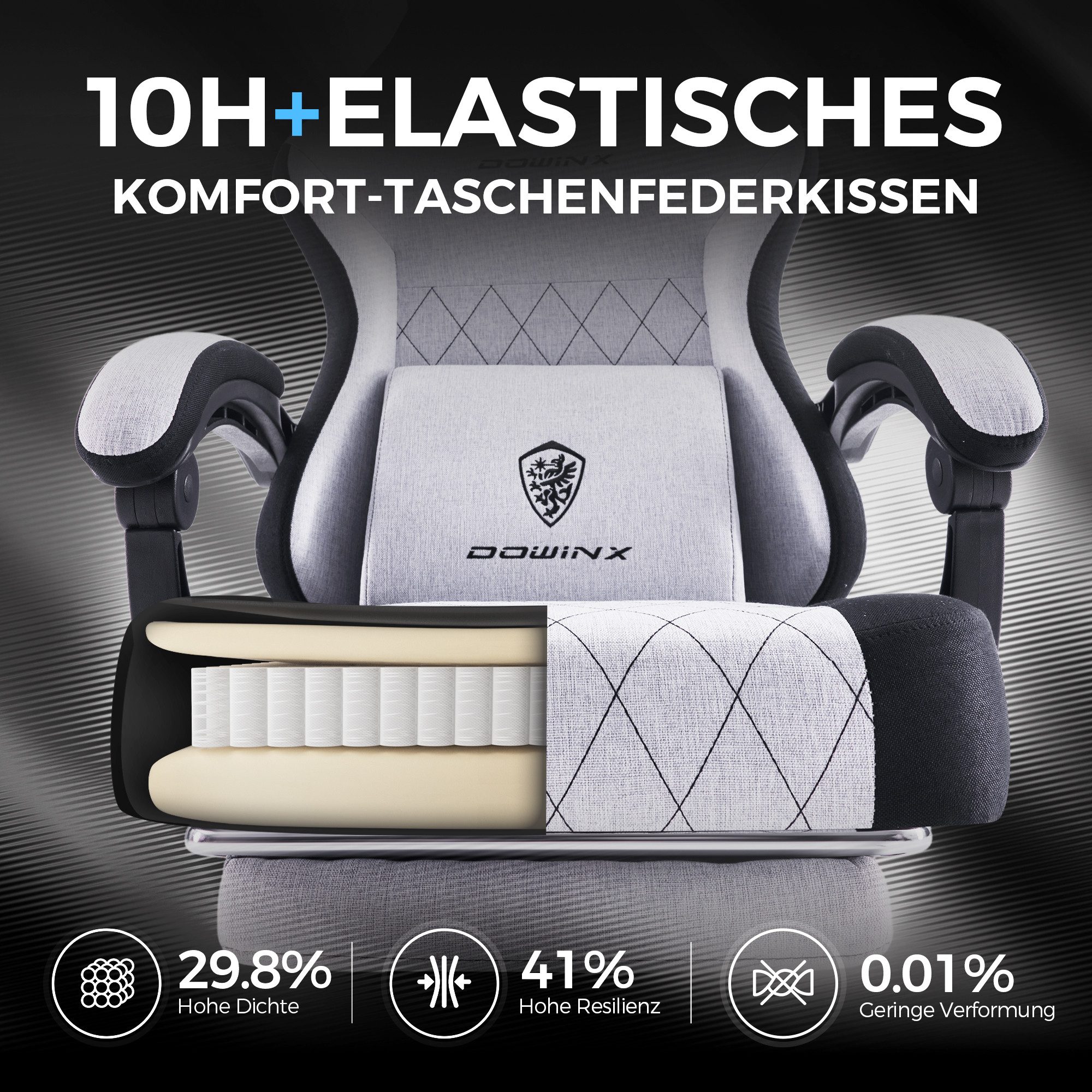 Dowinx Gaming-Stuhl Lendenwirbelstütze Bürostuhl mit Fußstütze für Erwachsene (Packung), Ergonomischer Gaming Sessel Groß und Hoch für Office Gaming 135KG