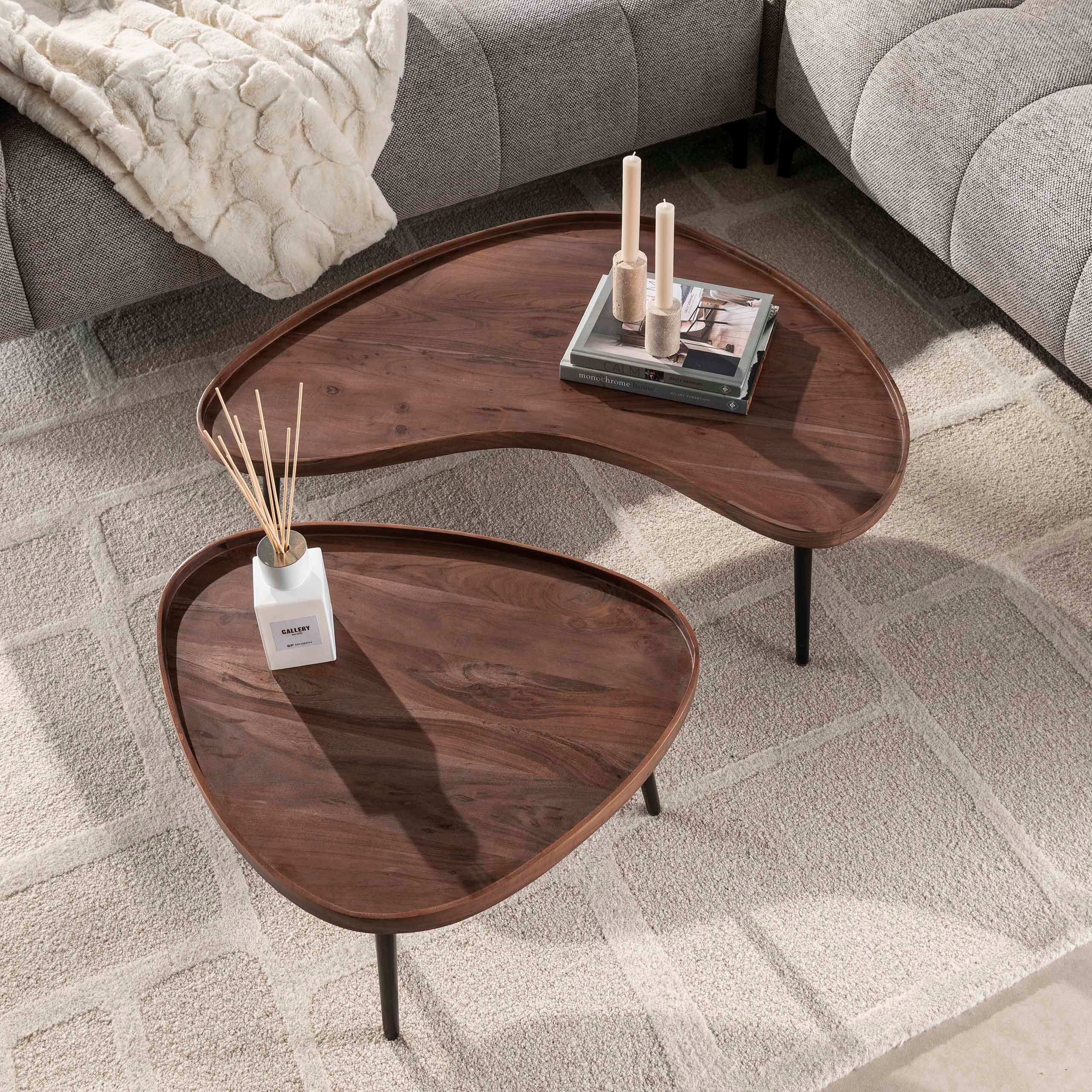 alesvelt Couchtisch MATEO VASSOIN Organische Tablett-Tische aus massiver Akazie (2er Set), 103x55x37h cm, 69x56x37h cm
