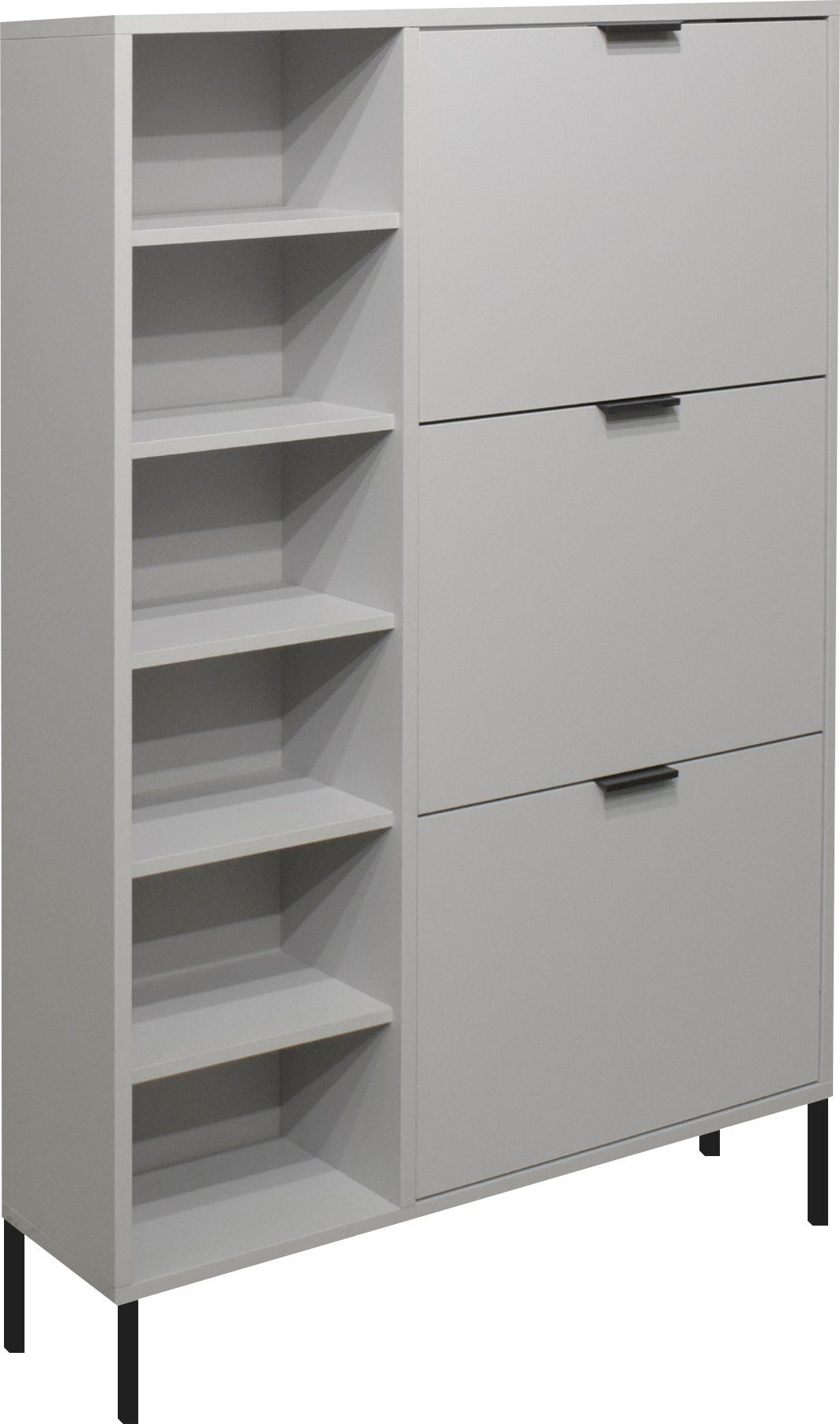 Mäusbacher Schuhschrank Bonnie Breite 95 Quadratgestell cm kreidegrau mit 3 Klappen, und Regal matt