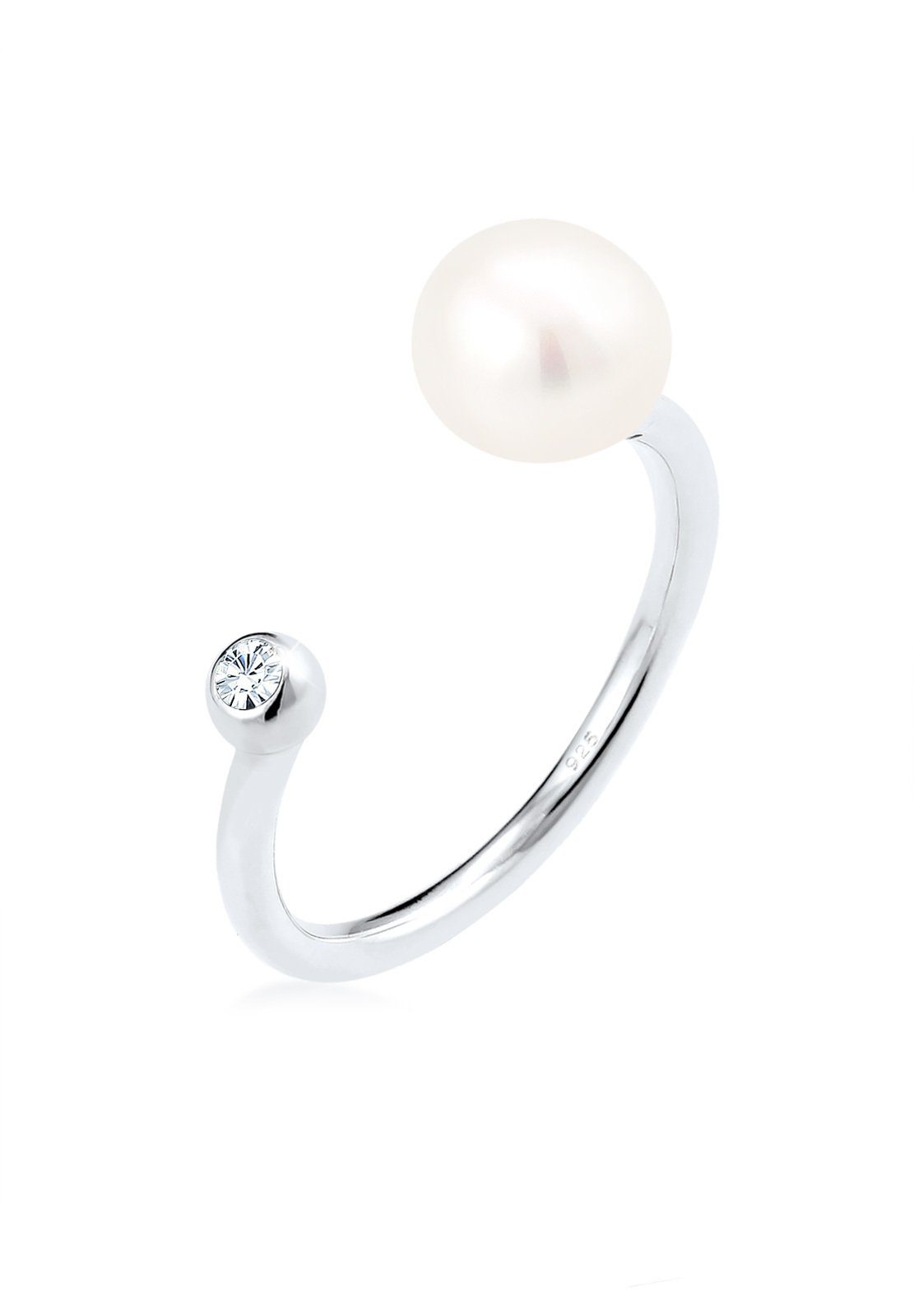 Elli Perlenring Süßwasserzuchtperle Kristalle Weiß 925 Sterling Silber verstellbar