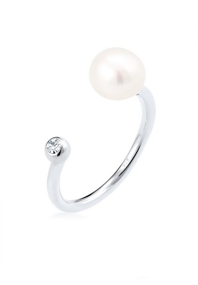 Elli Perlenring Süßwasserzuchtperle Kristall 925 Silber,  Größenverstellbarer Ring aus 925er Sterling Silber