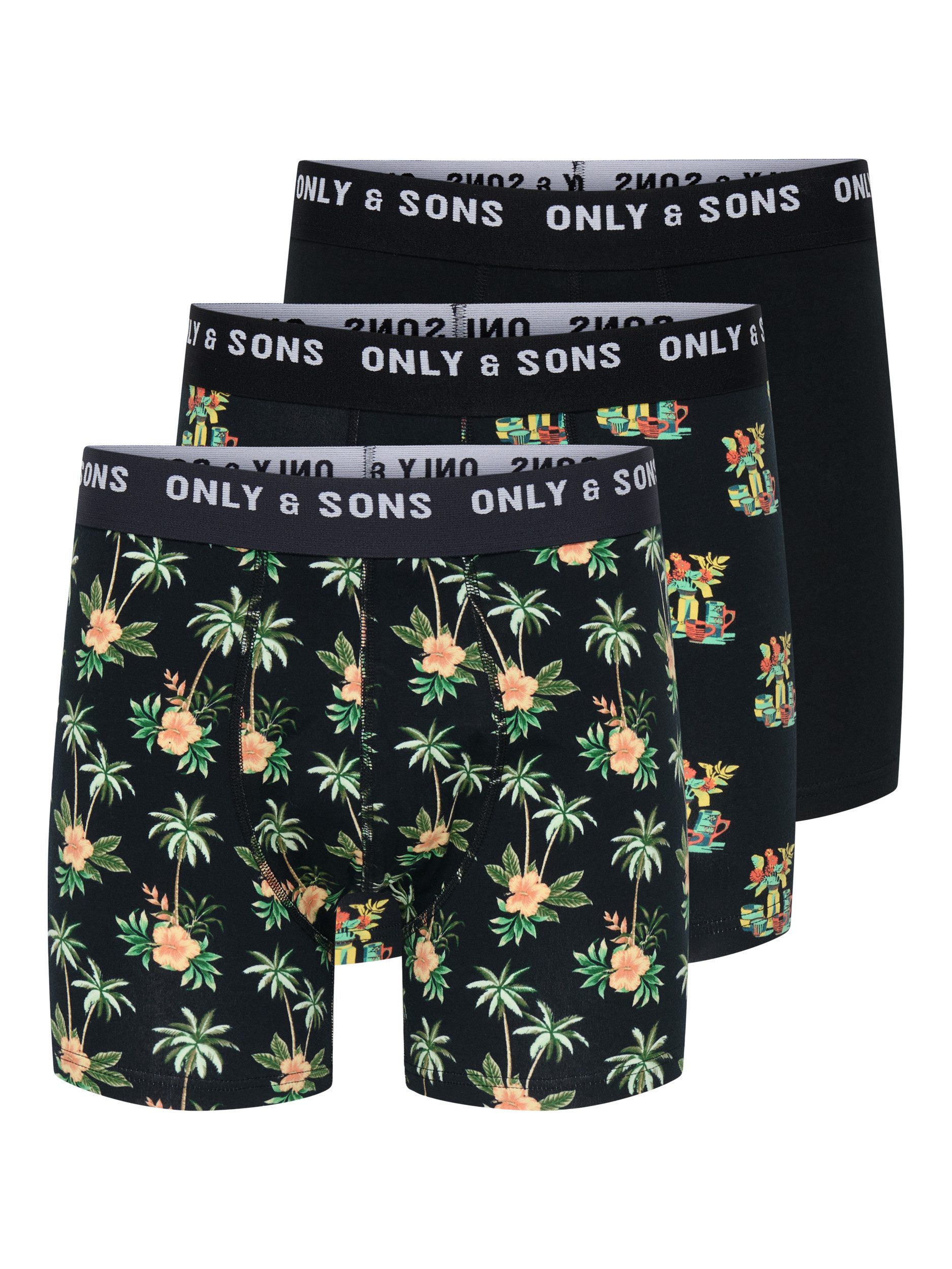ONLY & SONS Trunk ONSSUMMER PRINTED BOXER 3-PACK NOOS (Packung, 3-St) Baumwollmischung, elastisches Bündchen
