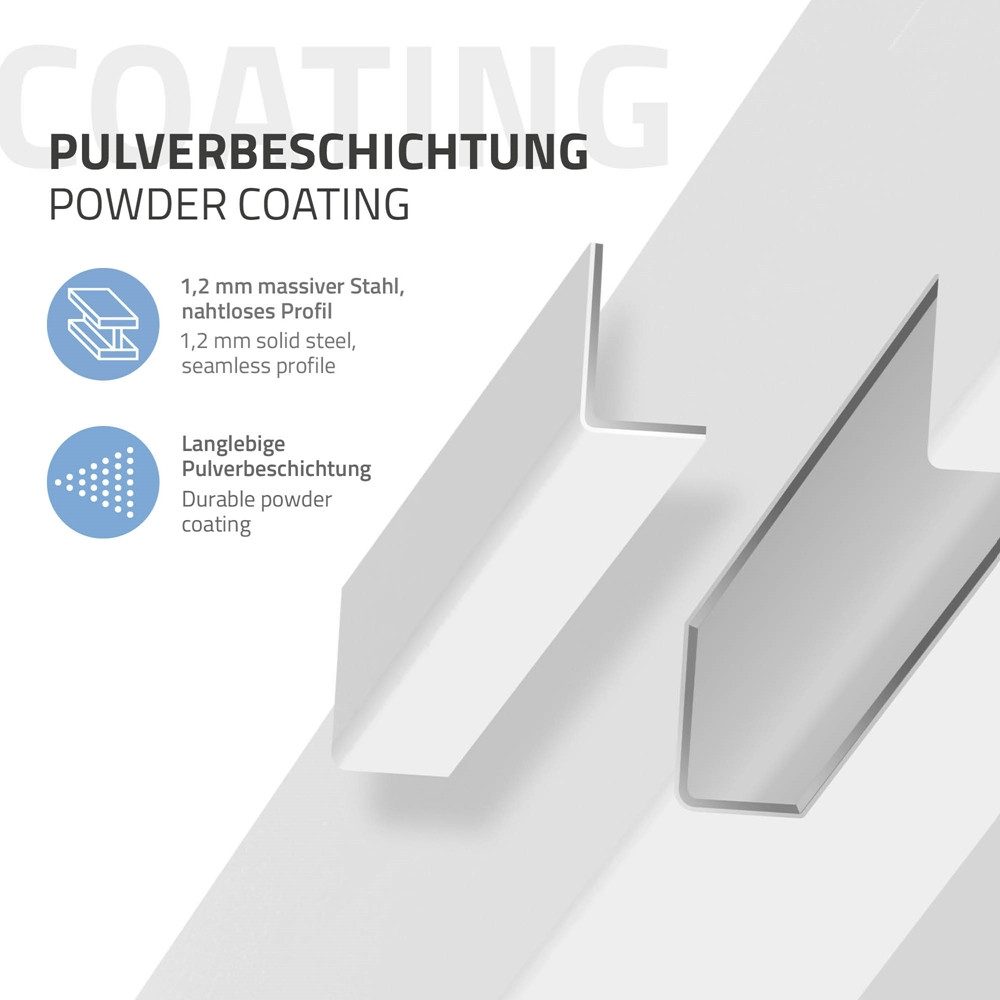 ML-DESIGN Tischbein Tischkufen I-Design Möbelfüße Tischgestell aus pulverbeschichtet Stahl, 4er Set Möbelbeine 72cm Weiß glänzend 96° Neigung Tischfüße