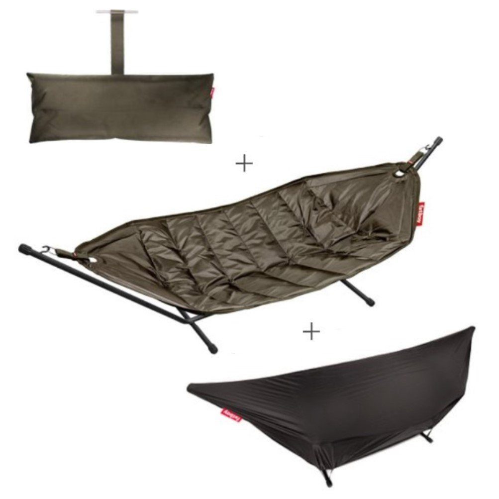 FATBOY Hängematte Headdemock Deluxe Hängematte mit Gestell, Taupe, Garten & Terrasse (Robustes Material, Sonnenliege, Komplettes Set), inkl. Matte Gestell Kissen Cover, max 150kg, 280x140cm, Indoor Outdoor