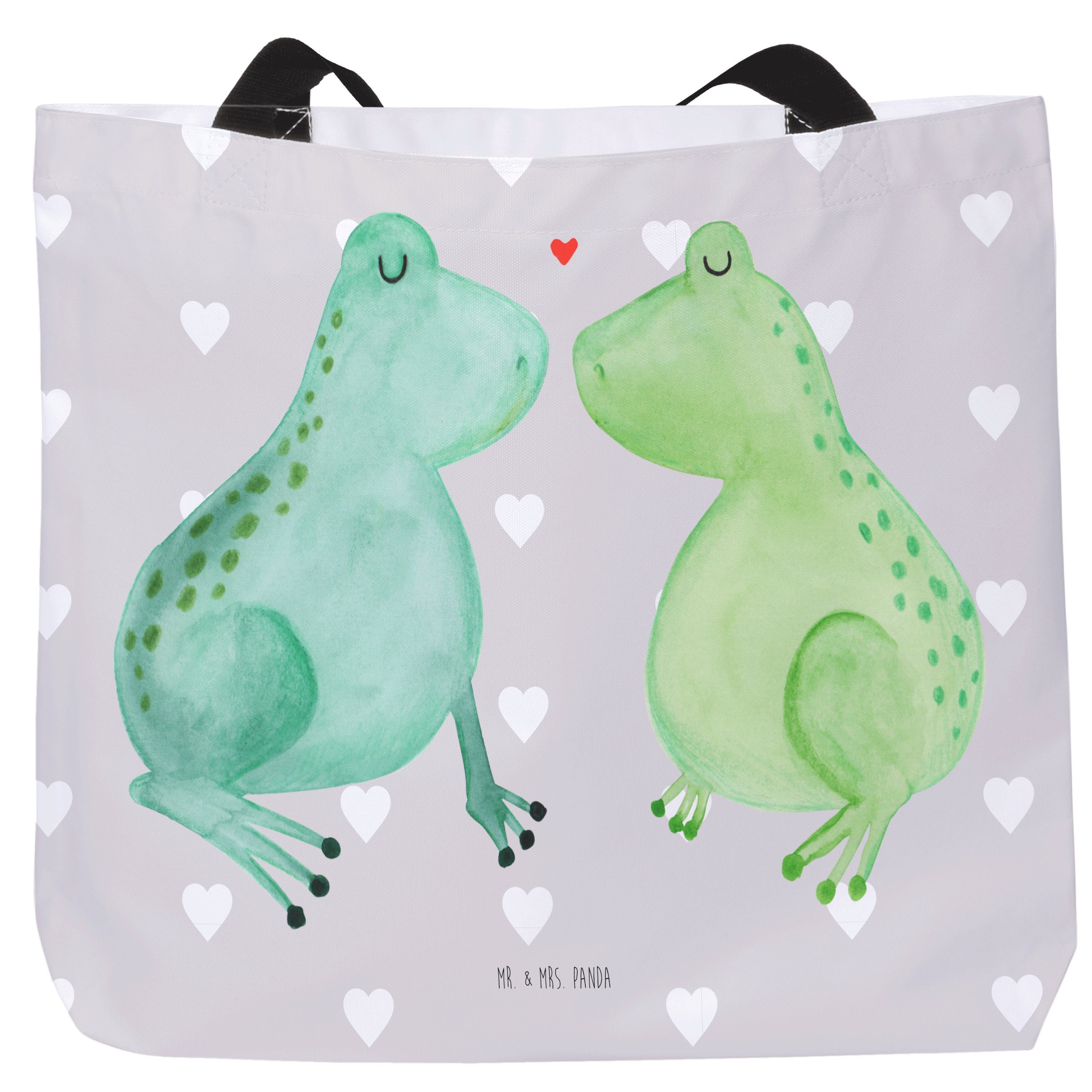 Mr. & Mrs. Panda Shopper Frosch Liebe - Grau Pastell - Geschenk, Pärchen, Frösche, Schultasche (1-tlg)