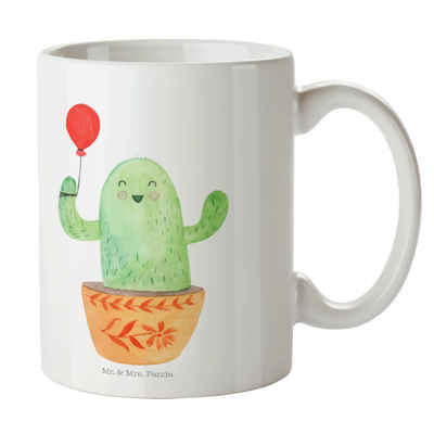 Mr. & Mrs. Panda Tasse Kaktus Luftballon - Weiß - Geschenk, Ausbildung, Kakteen, Becher, Tee, Keramik, Langlebige Designs