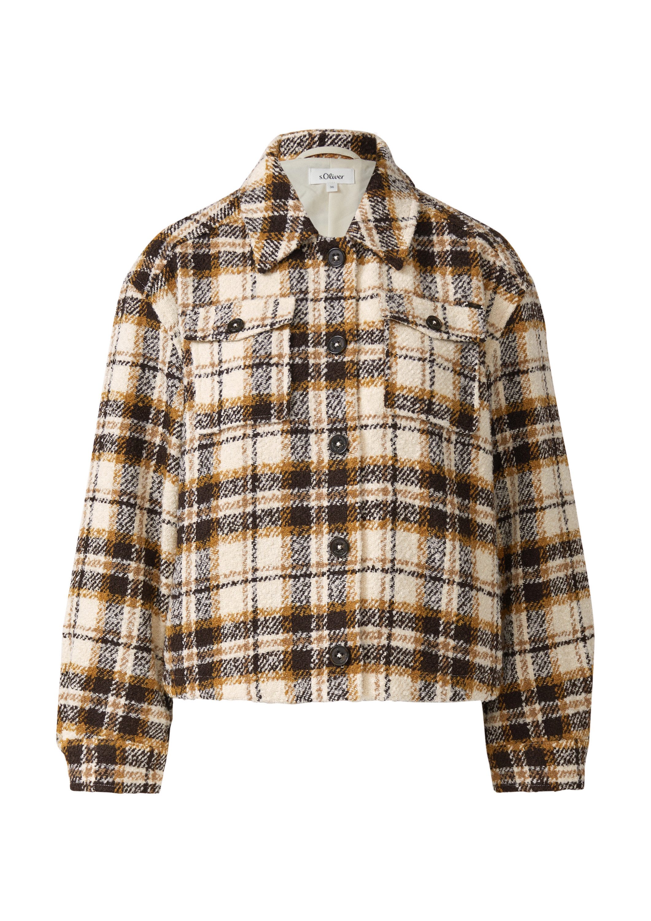 s.Oliver Funktionsjacke Indoor-Jacke Verkürzte Karo-Jacke aus Bouclé