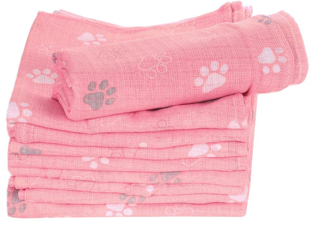 La Bortini Stoffwindeln 10er Pack Spucktücher Baby Mullwindeln in Rosa mit Pfoten Babytücher, aus reiner Baumwolle, große Packung, Rosatüne
