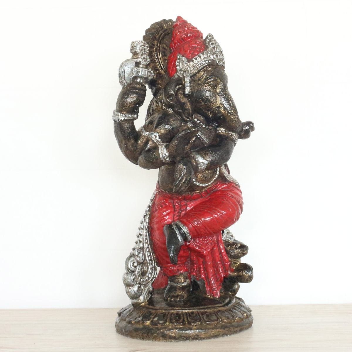 Oriental Galerie Dekofigur (1 Handarbeit Rot in im stehend Herstellung Gold Resin Ganesha cm traditionelle 52 Figur Elefant Ursprungsland St)