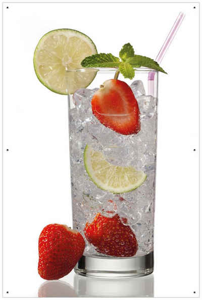 Wallario Sichtschutzzaunmatten »Glas Wasser mit Erdbeeren«