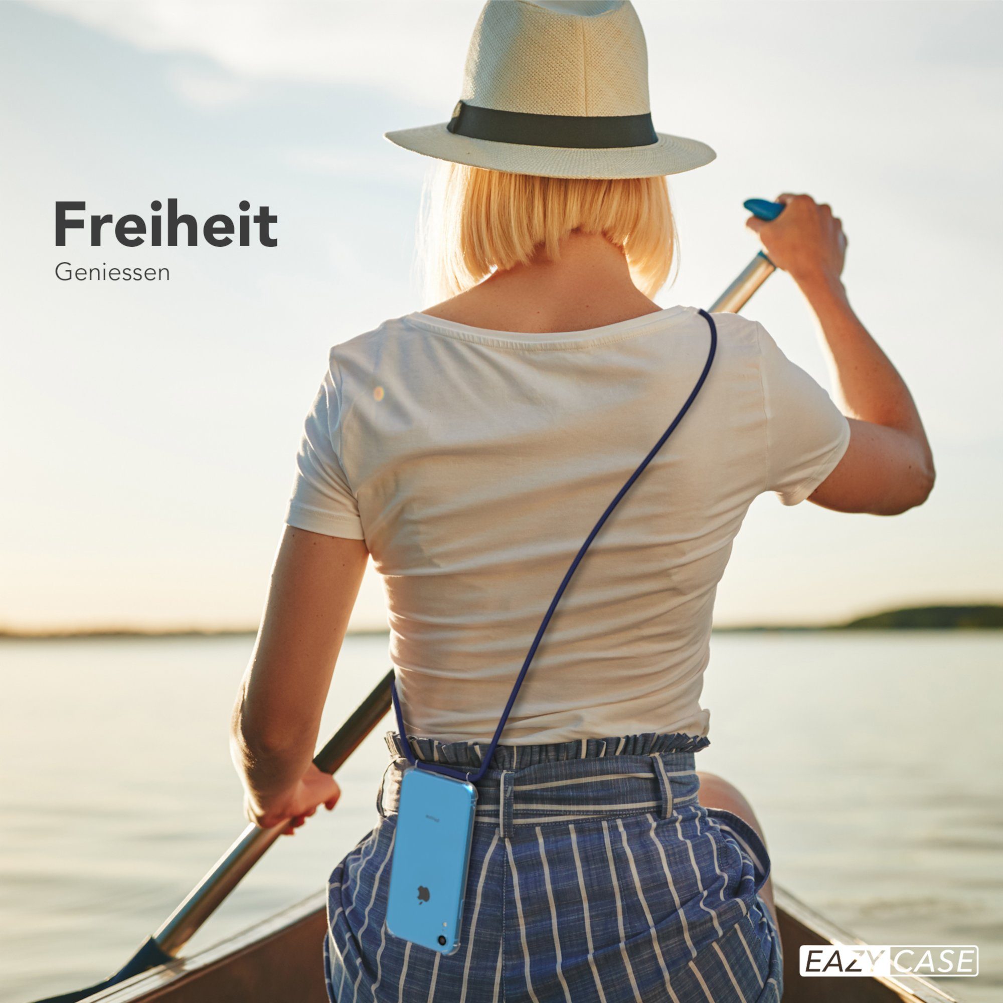 EAZY CASE Handykette Hülle mit Kette für Apple iPhone XR 6,1 Zoll, Kette zum Umhängen Backcover Etui Schutzhülle Hülle mit Band Case Blau