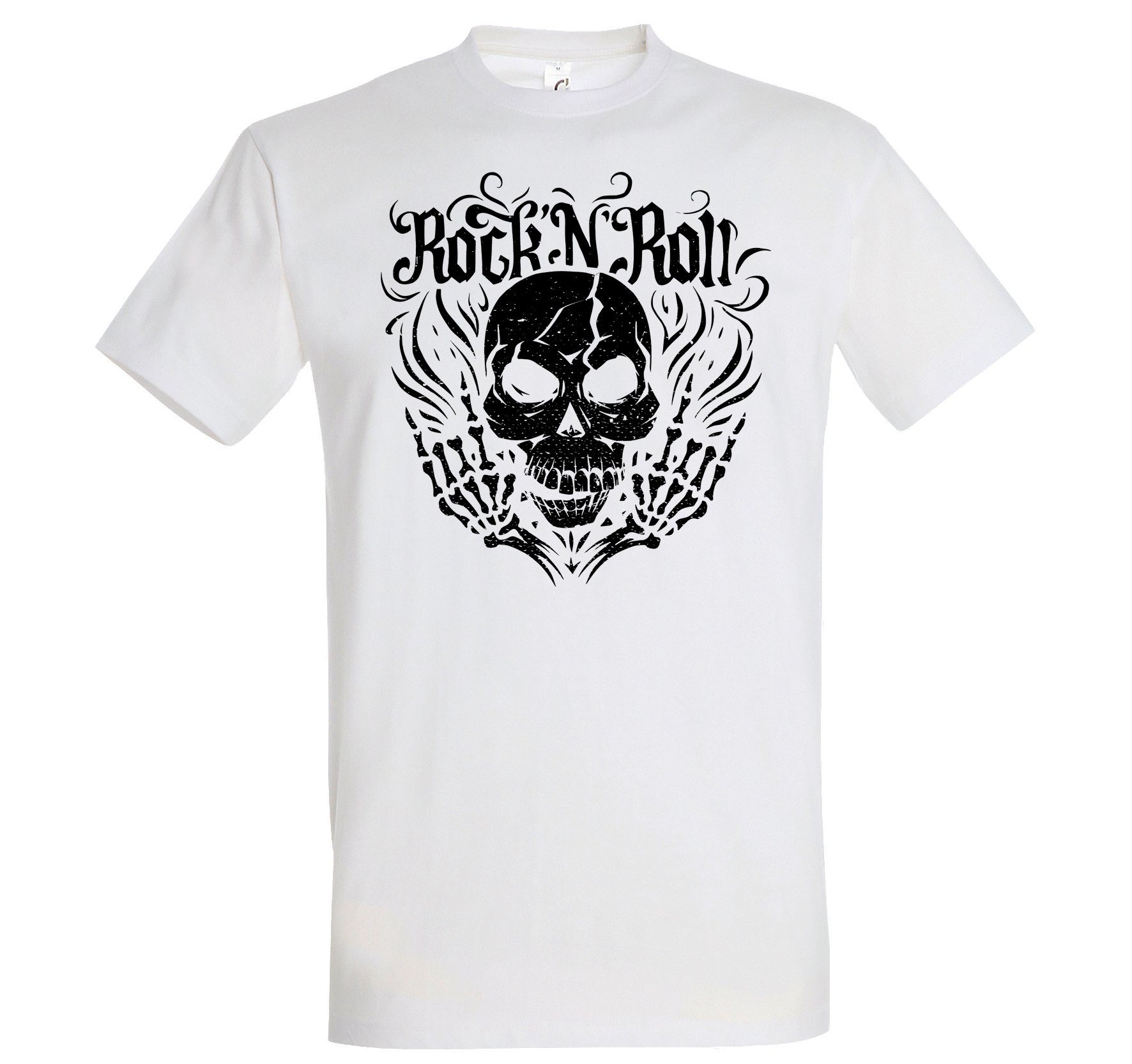 T-Shirt Roll Herren Trendigem Designz Frontdruck Youth and T-Shirt Skull Fun-Look Weiss mit Rock im