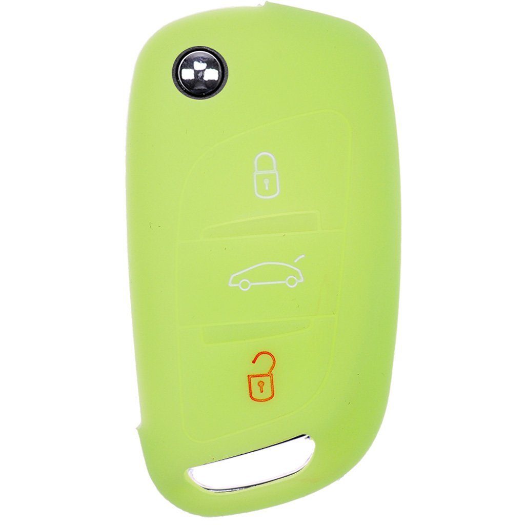 mt-key Schlüsseltasche Autoschlüssel Softcase Silikon Schutzhülle fluoreszierend Grün, für Citroen Berlingo C4 DS3 DS4 DS5 DS6 3 Tasten Klappschlüssel