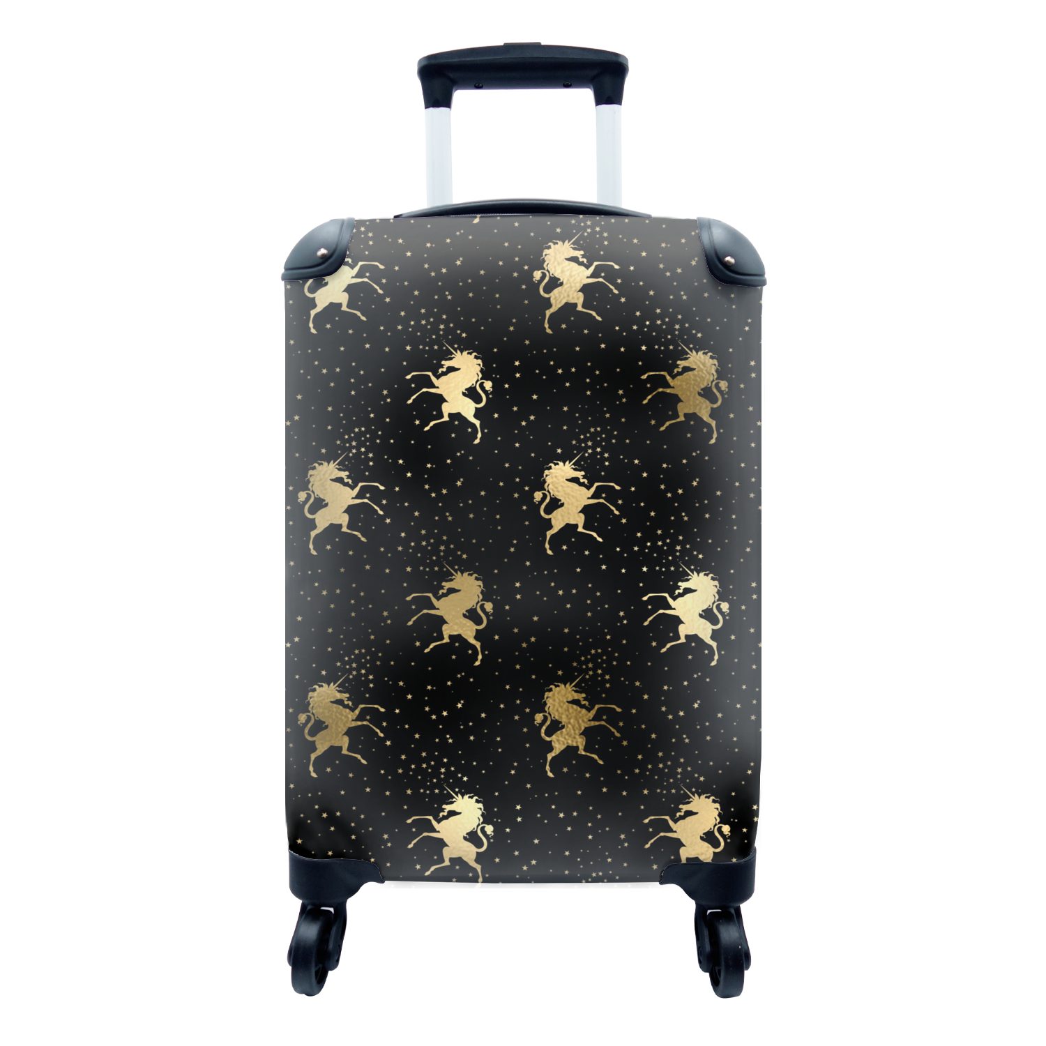 MuchoWow Handgepäckkoffer Muster - Einhorn - Gold, 4 Rollen, Reisetasche mit rollen, Handgepäck für Ferien, Trolley, Reisekoffer