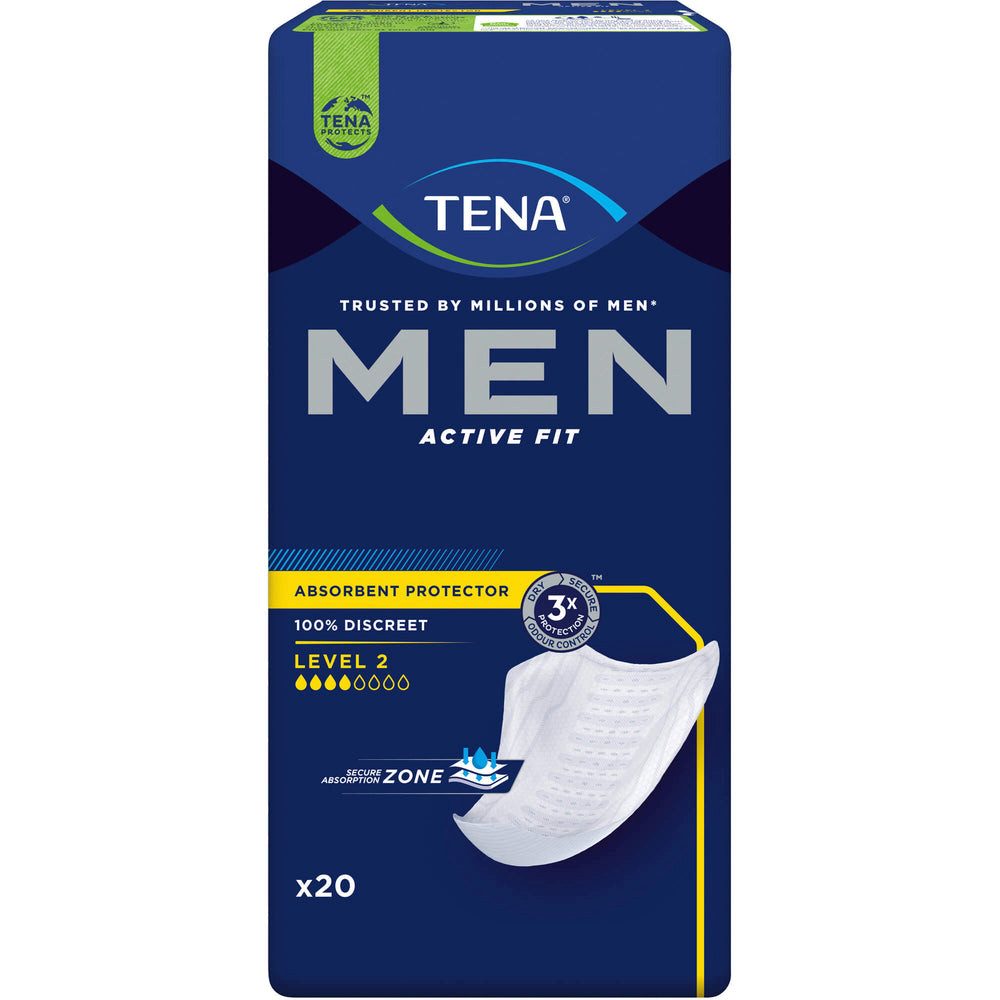TENA Inkontinenz-Einlage Men Active Fit Inkontinenzunterwäsche, mittel, Level 2 Gr., 20-St., Bleiben sicher an Ort und Stelle