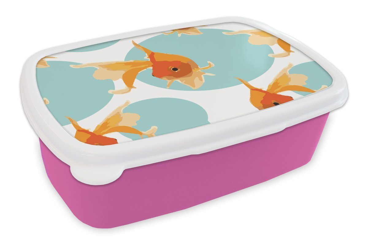 MuchoWow Lunchbox Goldfisch (2-tlg), - Kunststoff, Brotbox für Brotdose Snackbox, - Tiere Erwachsene, Muster, Kunststoff Mädchen, Seifenblase - rosa Kinder