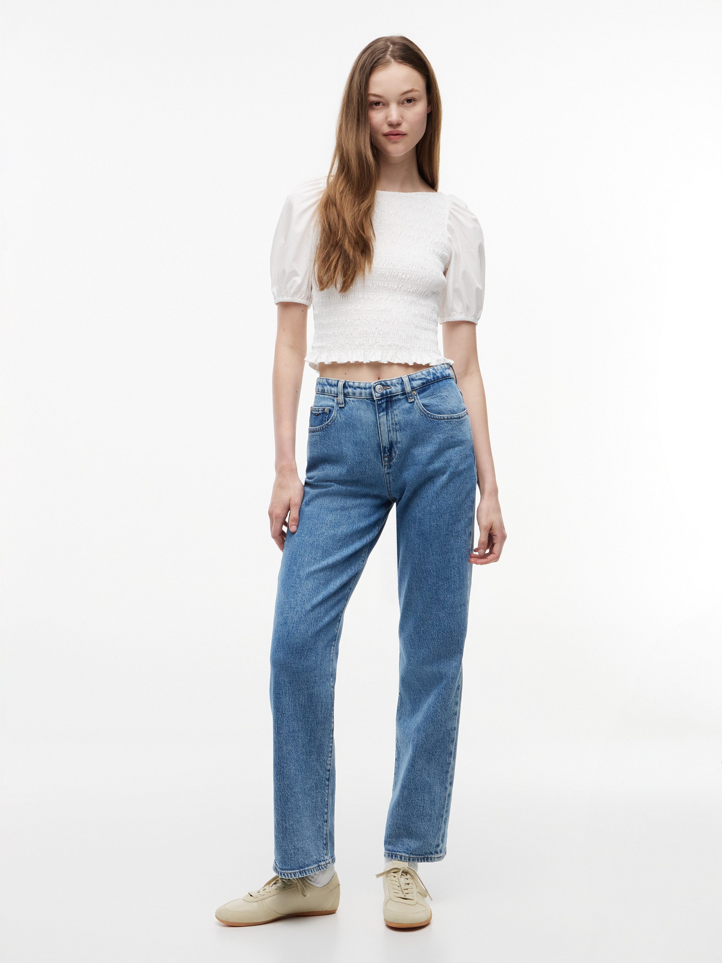 Tommy Jeans Kurzarmbluse TJW SMOCKED SS BLOUSE Baumwolle, Puffärmel – Bild 4 von 5